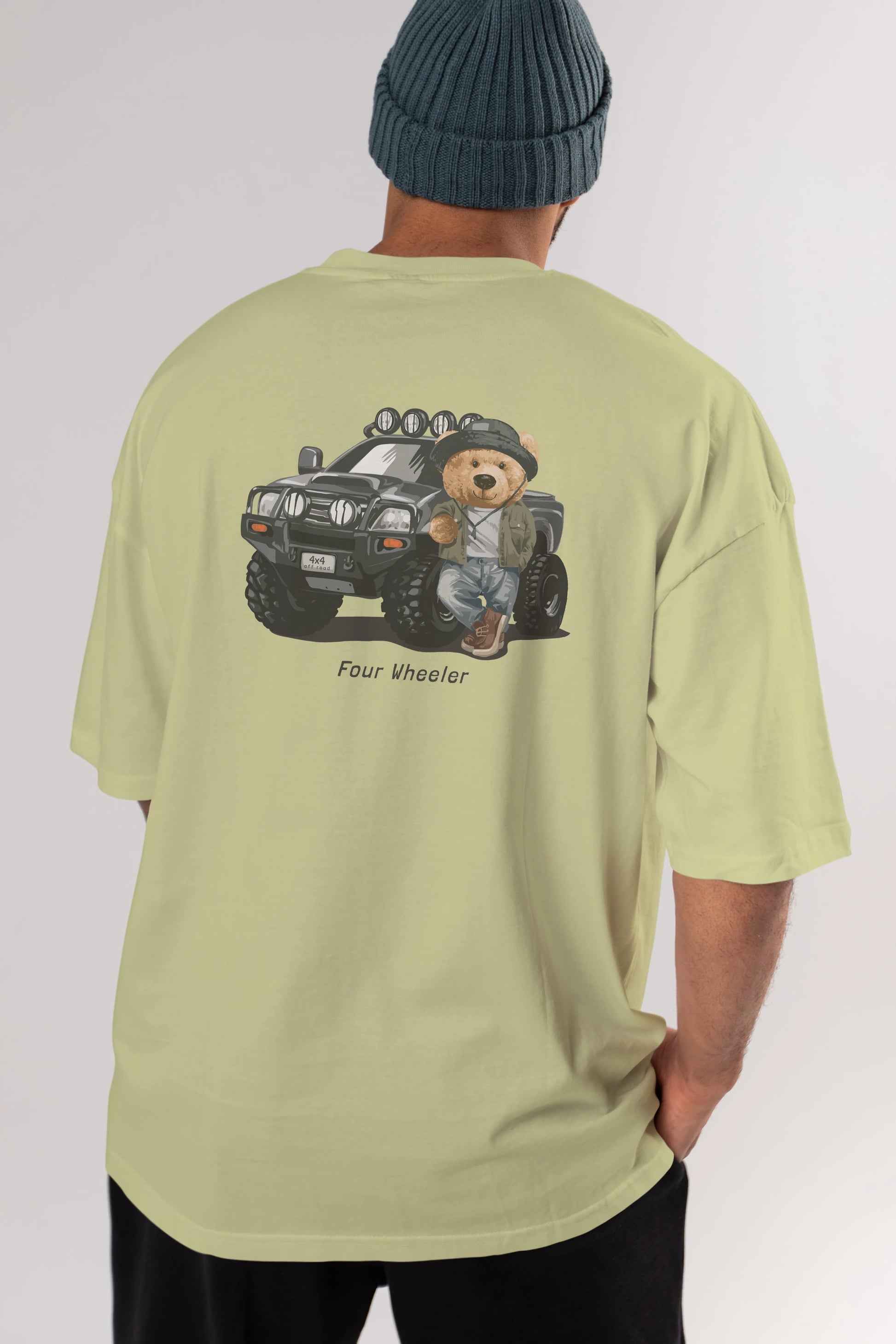 Teddy Bear Off Road Arka Baskılı Oversize t-shirt Erkek Kadın Unisex %100 Pamuk