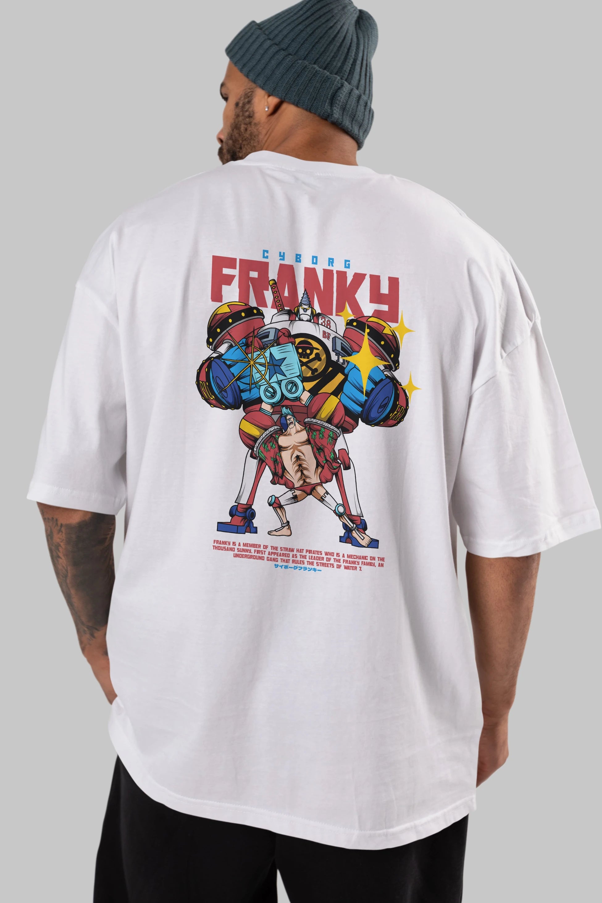 Cyborg Franky Anime Arka Baskılı Oversize t-shirt Erkek Kadın Unisex