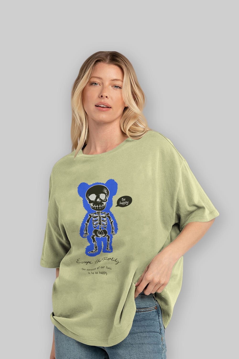 Be Happy Bear Ön Baskılı Oversize t-shirt Erkek Kadın Unisex