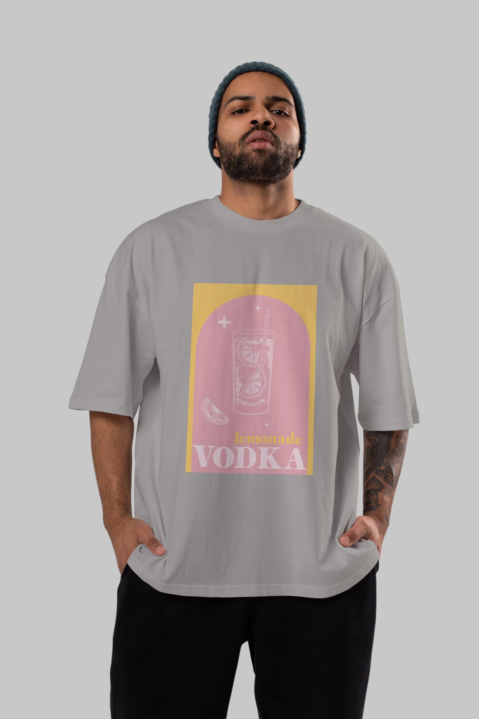 Vodka Limon Ön Baskılı Oversize t-shirt Erkek Kadın Unisex %100 Pamuk Bisiklet Yaka tişort