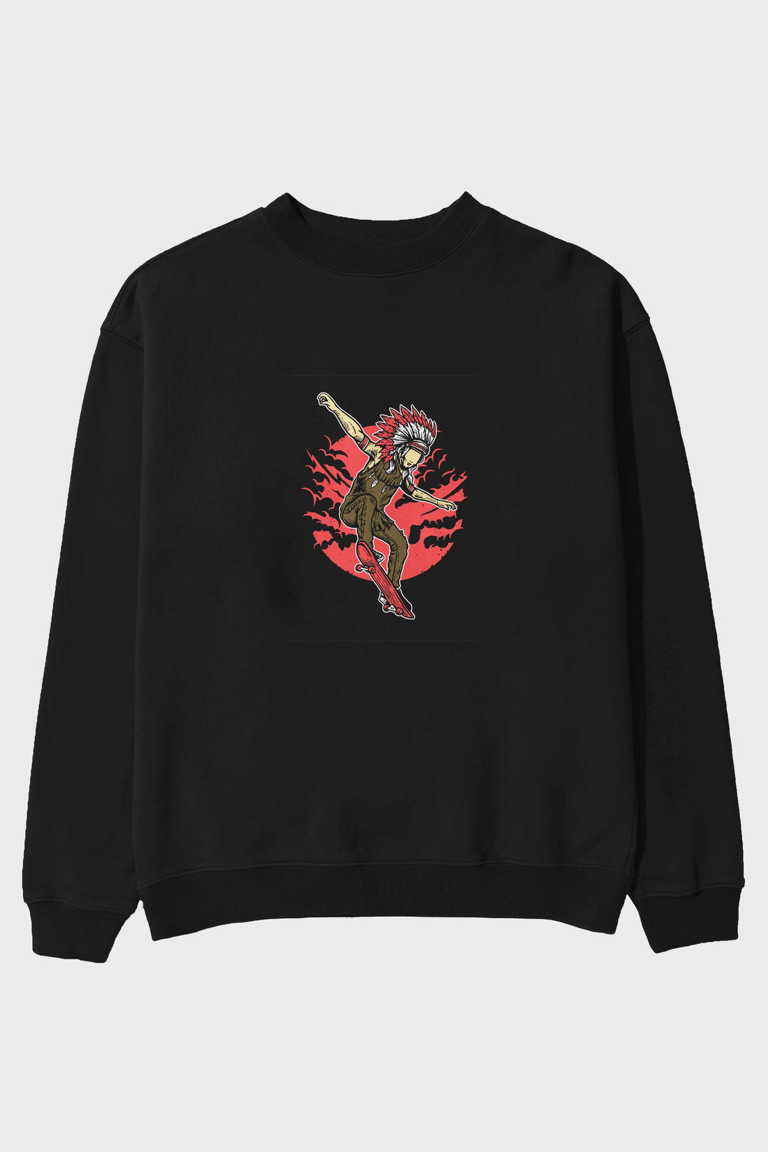 Indian Chief Skateboard Ön Baskılı Oversize Sweatshirt Erkek Kadın Unisex