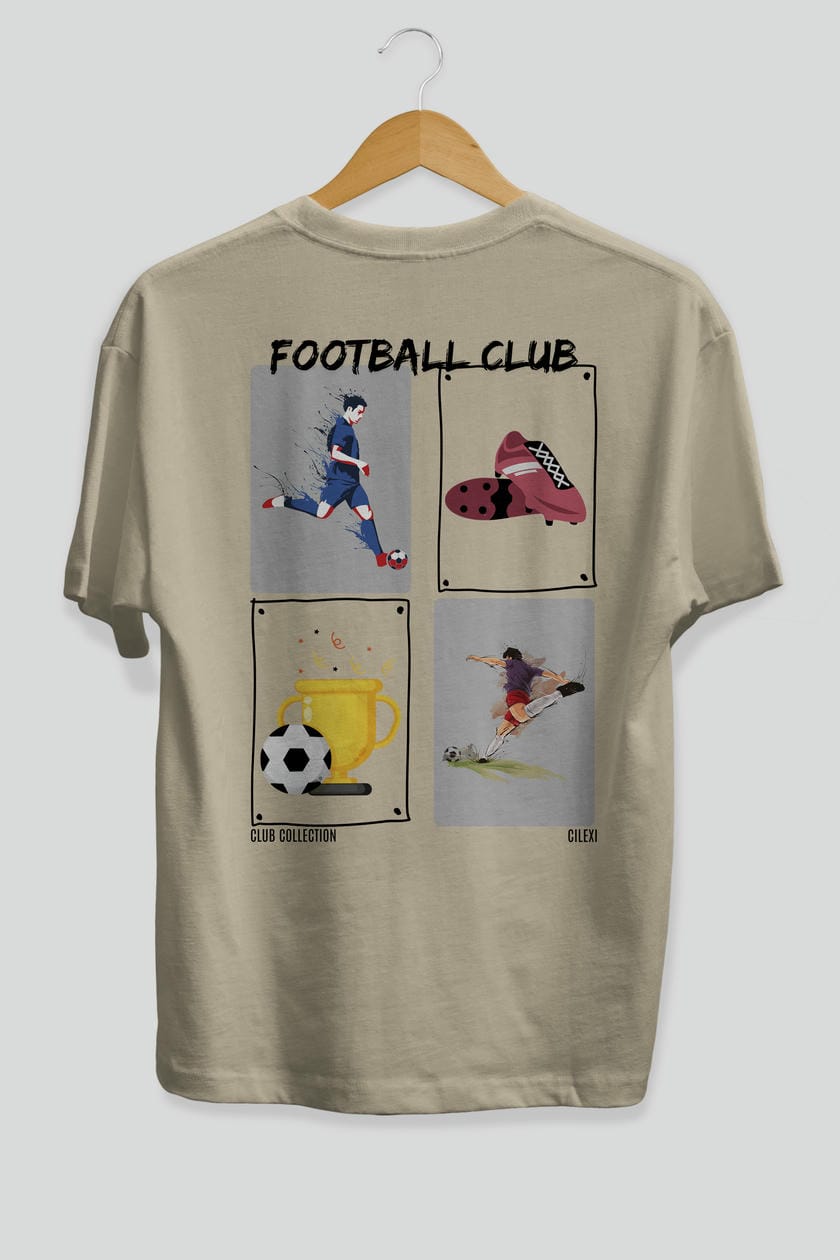 Football Club Arka Baskılı Oversize t-shirt Erkek Kadın %100 Pamuk Bisiklet Yaka tişort