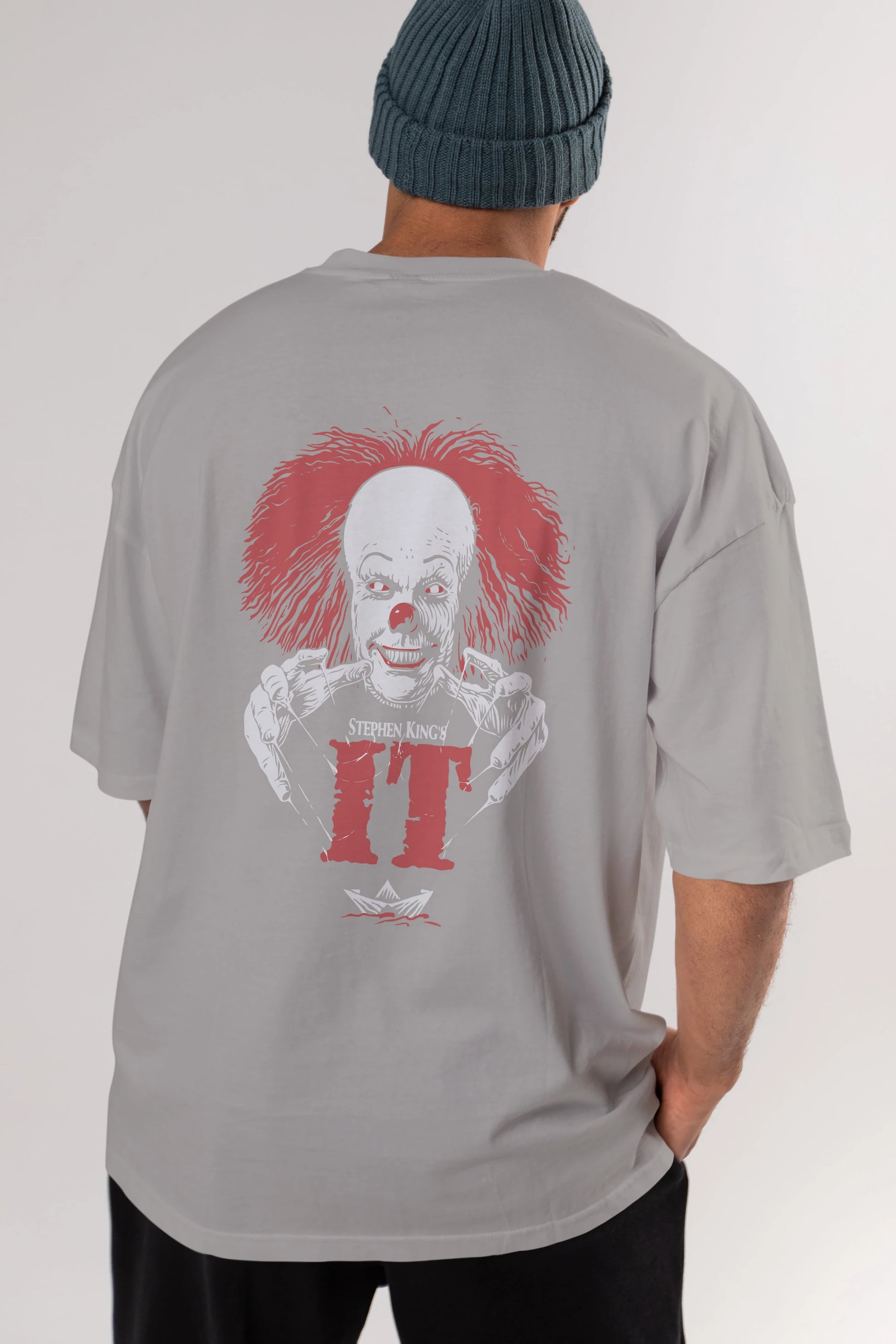 it Arka Baskılı Oversize t-shirt Erkek Kadın Unisex %100 Pamuk Bisiklet Yaka tişort