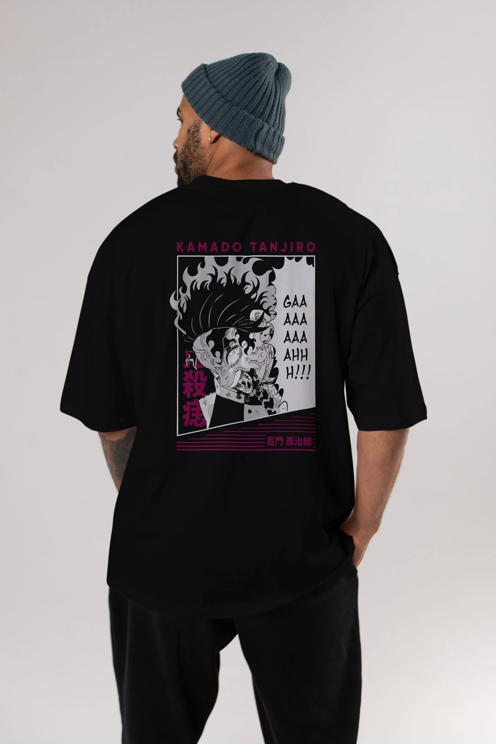 TANJIRO KAMADO 3 Anime Arka Baskılı Oversize t-shirt Erkek Kadın Unisex