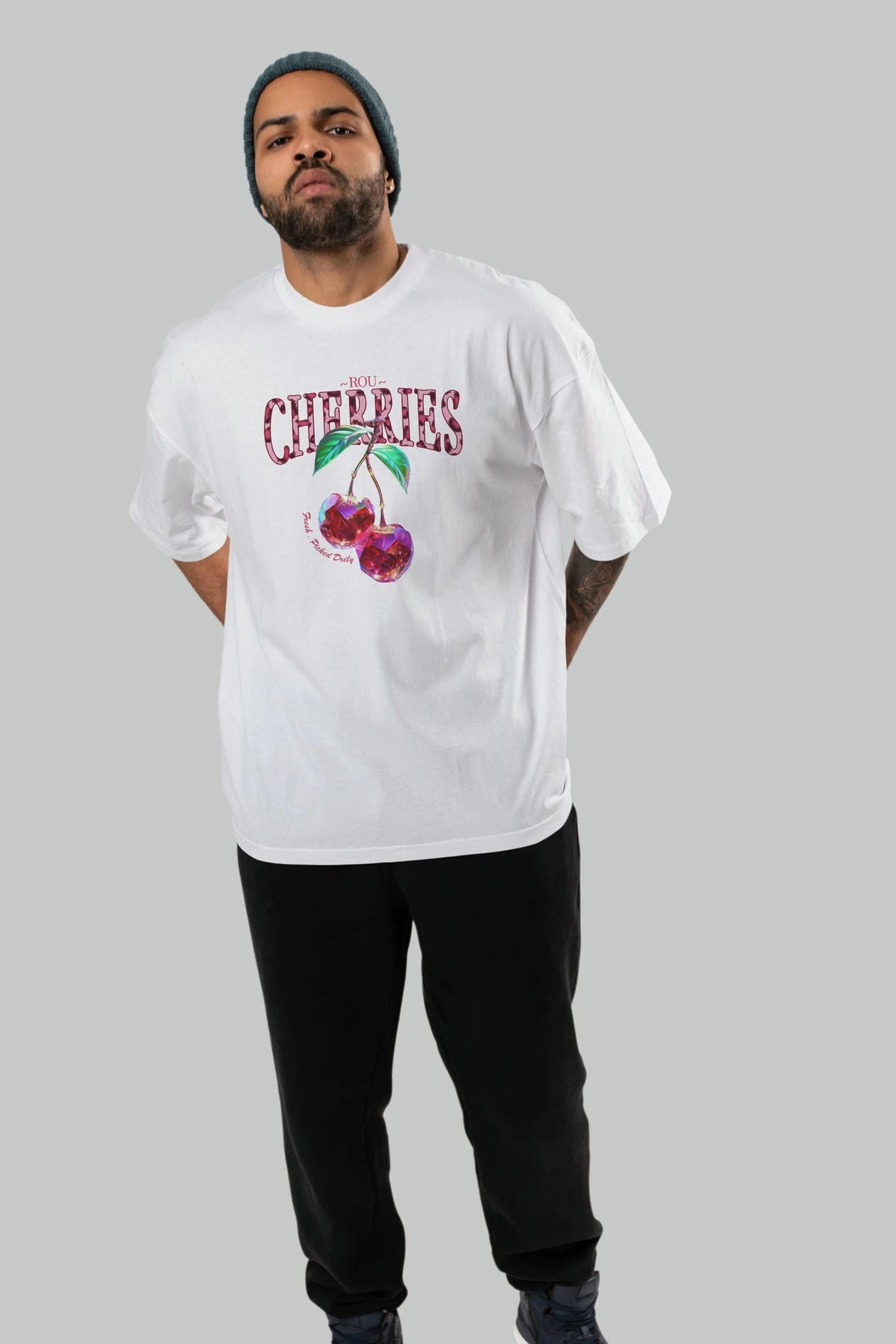 Cherry Cherries 4 Ön Baskılı Oversize t-shirt Erkek Kadın Pamuk Bisiklet Yaka tişort
