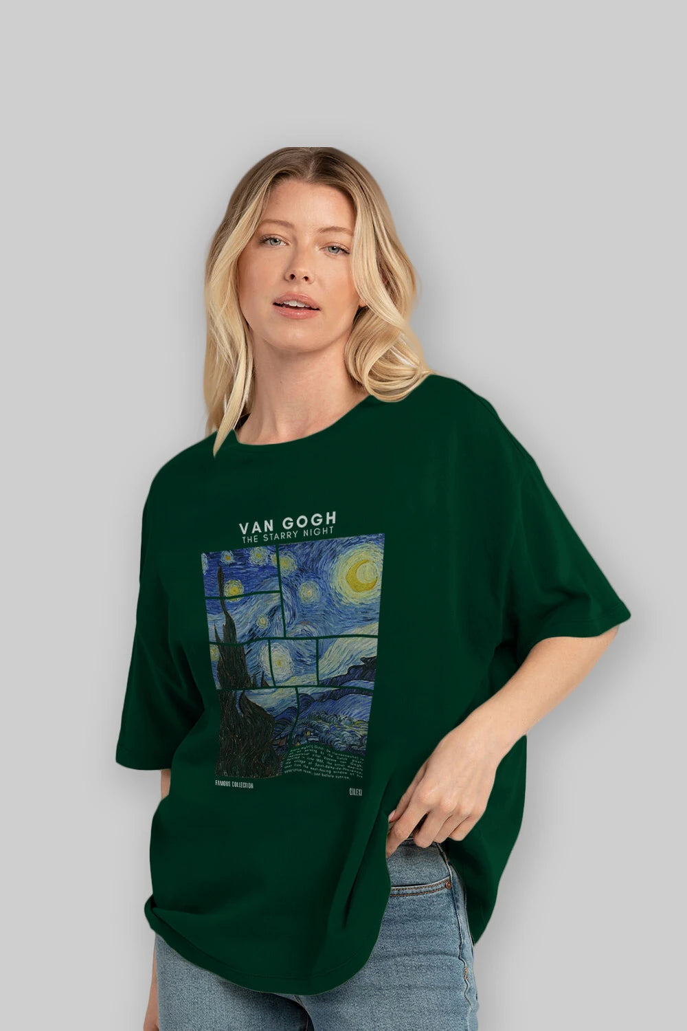 Van Gogh The Starry Night ön Baskılı Oversize t-shirt Erkek Kadın Bisiklet Yaka Pamuk tişort