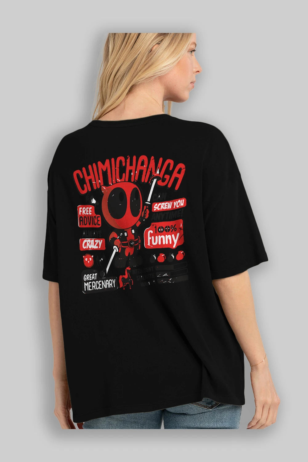 Deadpool (9) Arka Baskılı Oversize t-shirt Erkek Kadın Unisex %100 Pamuk Bisiklet Yaka tişort