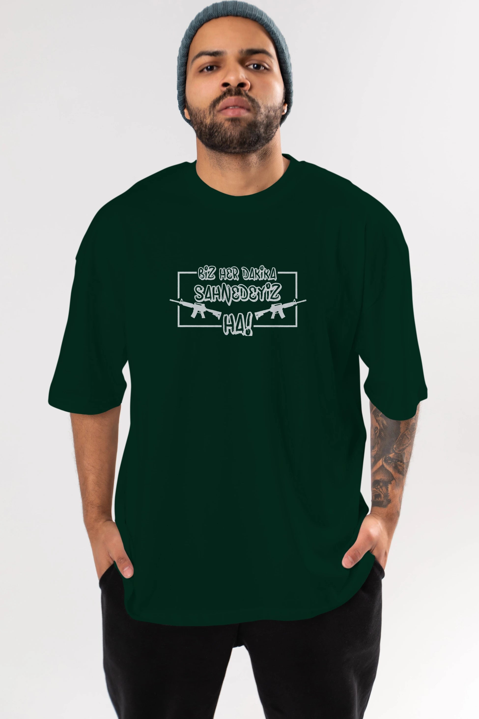 Biz Her Dakika Sahnedeyiz Ön Baskılı Oversize t-shirt %100 pamuk Erkek Kadın Unisex