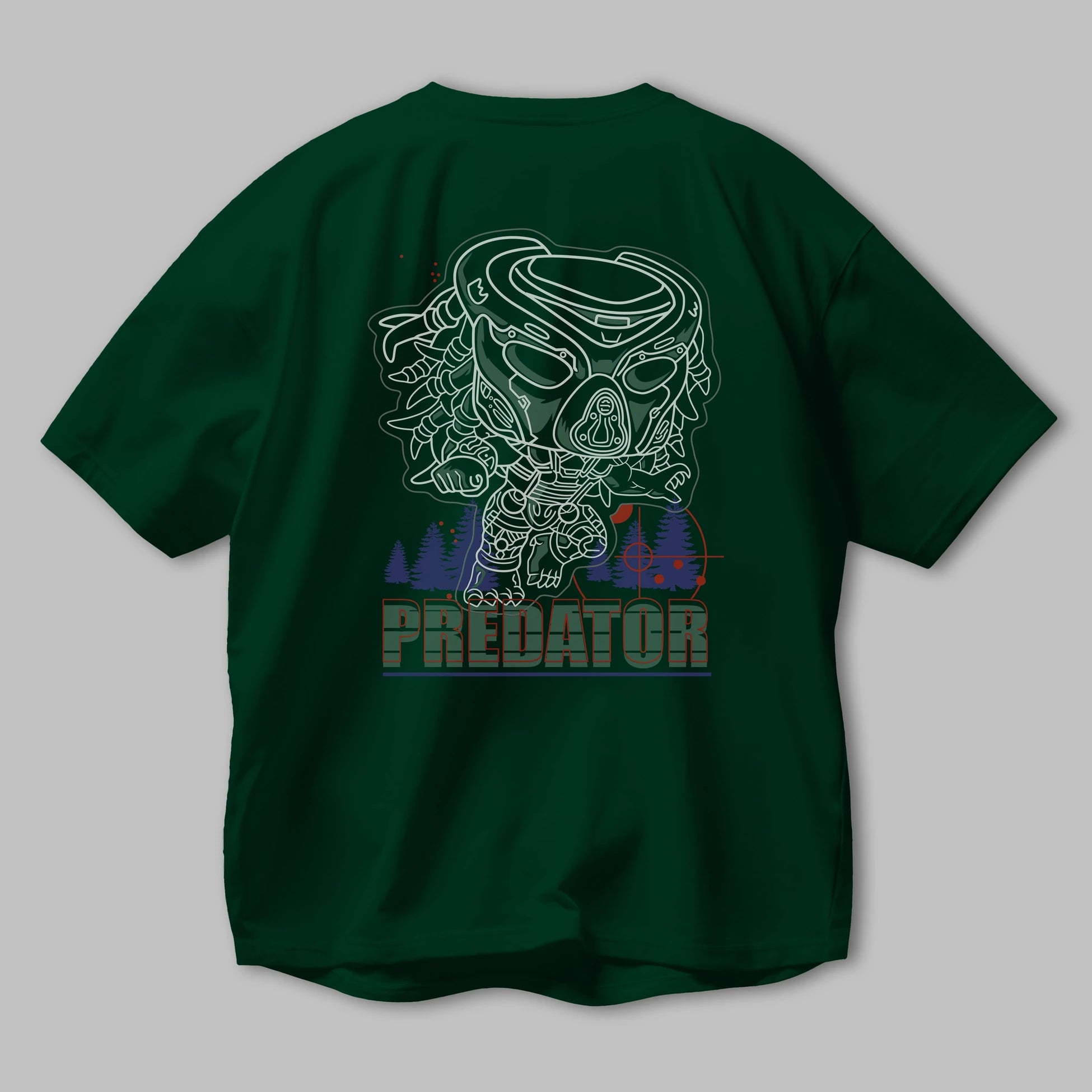 Predator Arka Baskılı Oversize t-shirt Erkek Kadın Unisex %100 Pamuk Bisiklet Yaka tişort