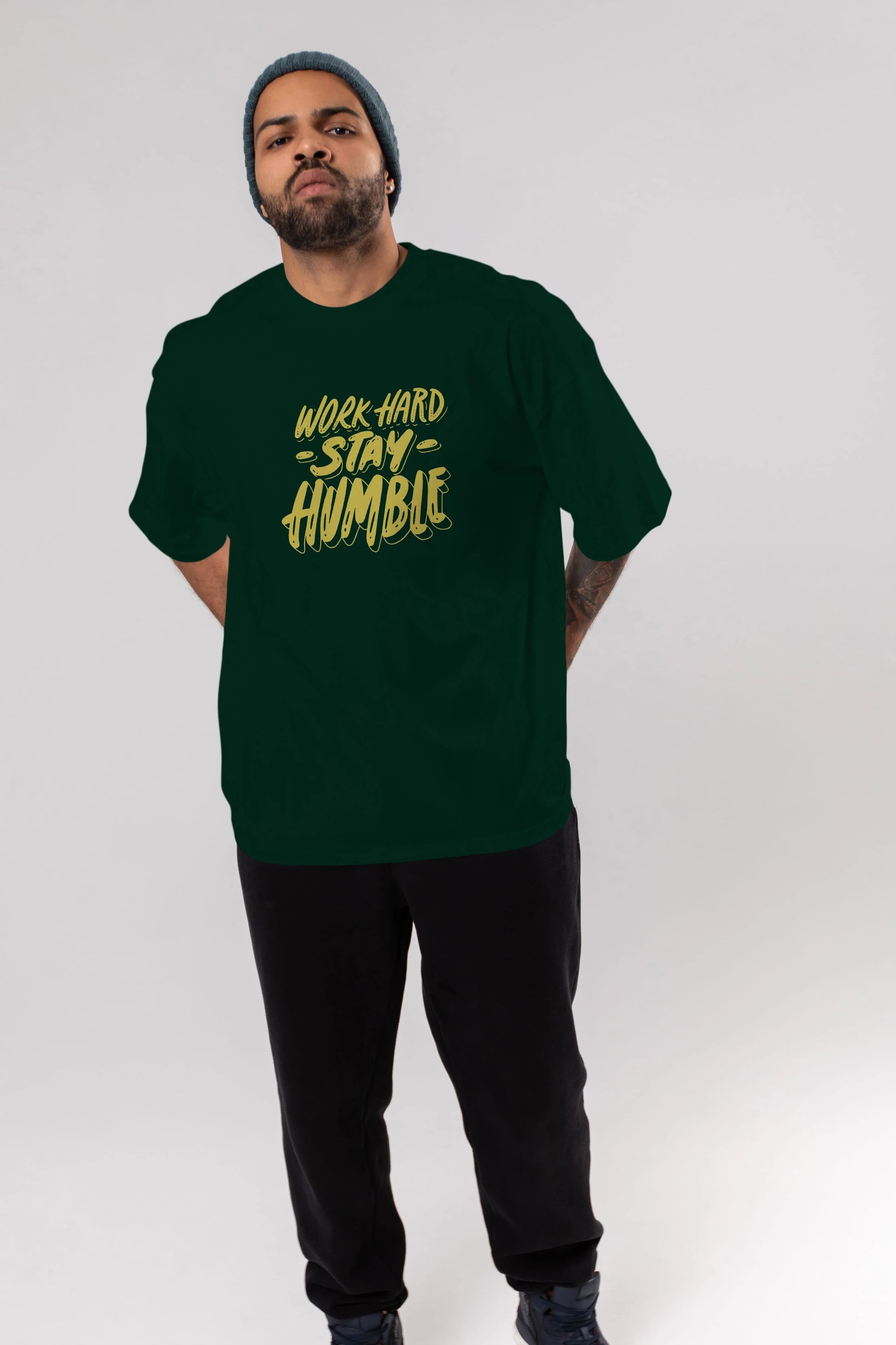 Word Hard Yazılı Ön Baskılı Oversize t-shirt Erkek Kadın Unisex