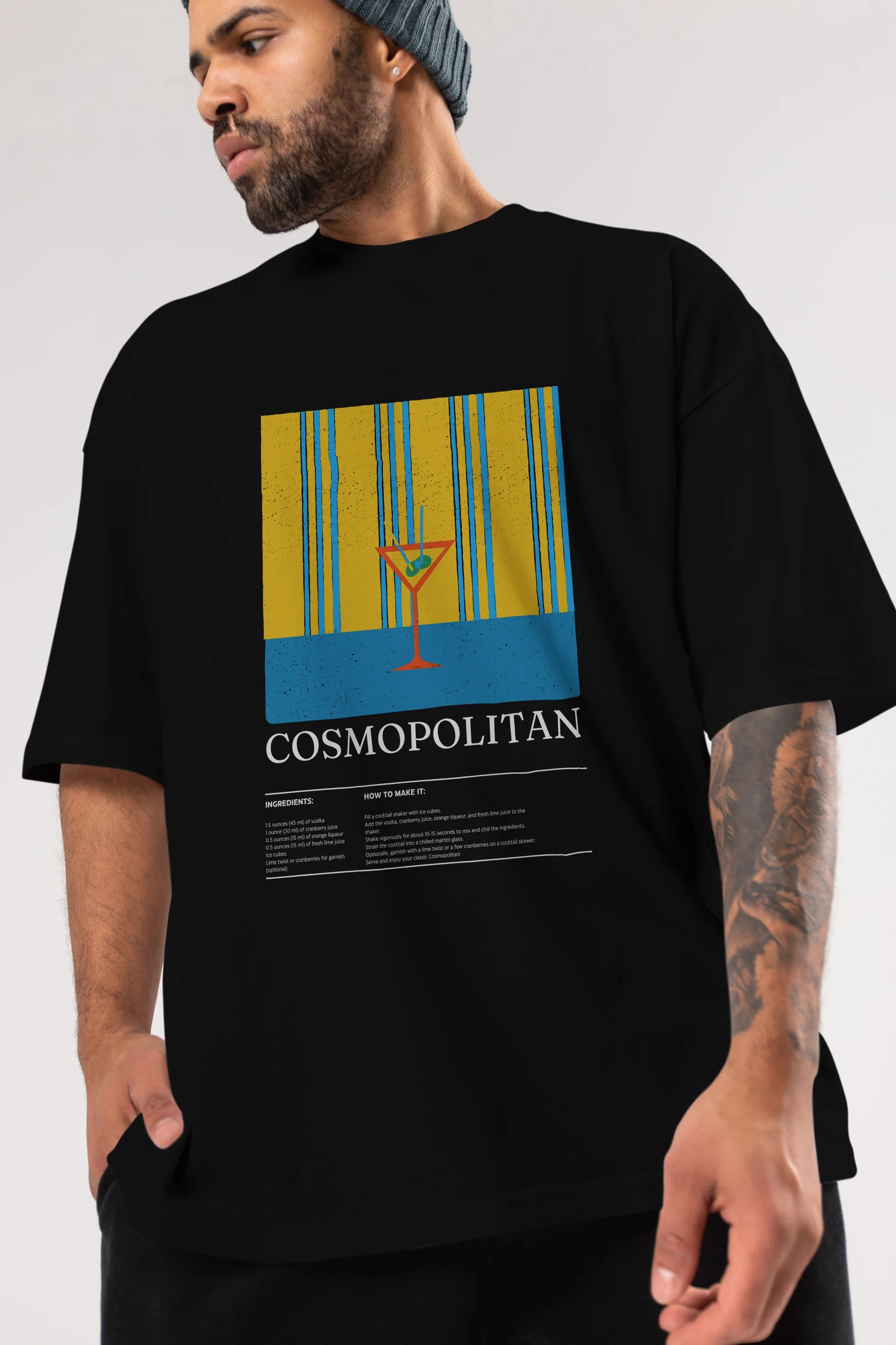 Cosmopolitan Kokteyl Ön Baskılı Oversize t-shirt Erkek Kadın %100 Pamuk Bisiklet Yaka tişort