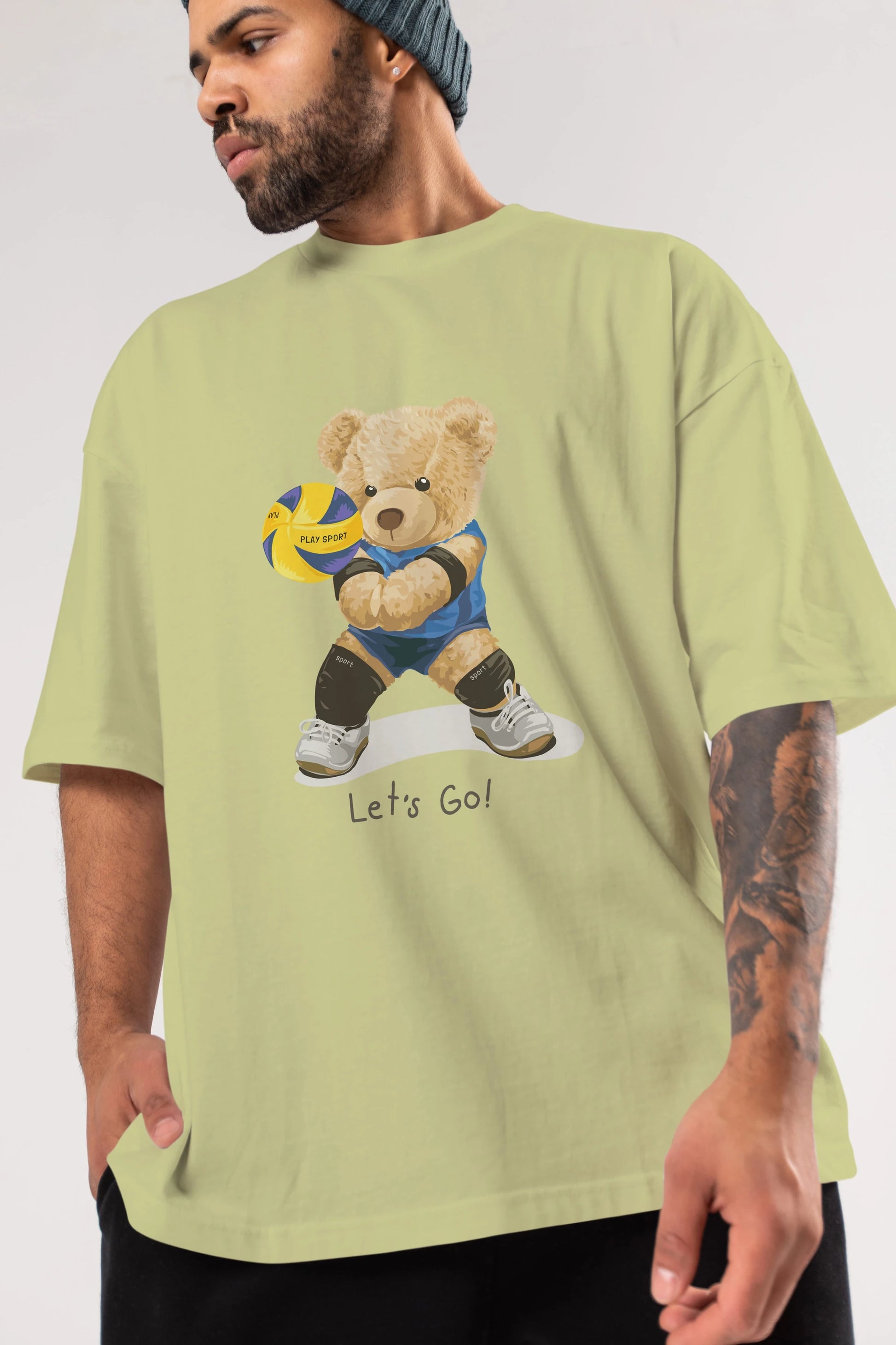 Teddy Bear Lets Go Ön Baskılı Oversize t-shirt Erkek Kadın Unisex %100 Pamuk