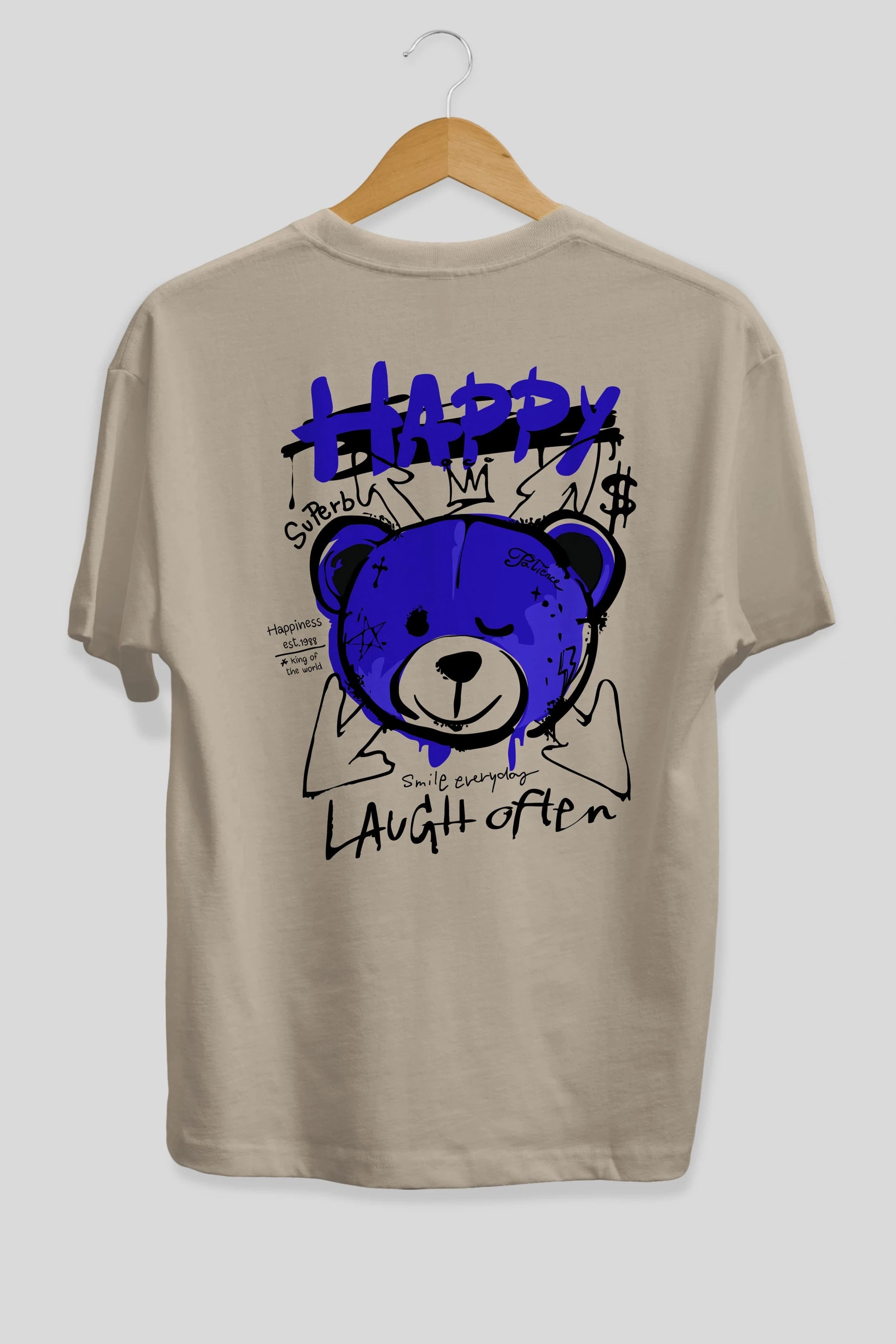 Happy Bear Arka Baskılı Oversize t-shirt Erkek Kadın Unisex