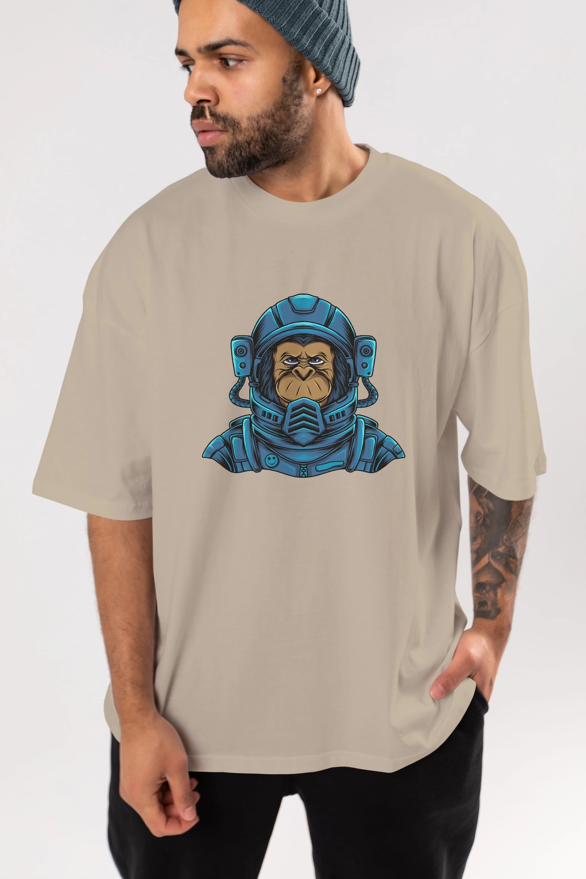 Astromonkey Ön Baskılı Oversize t-shirt Erkek Kadın Unisex