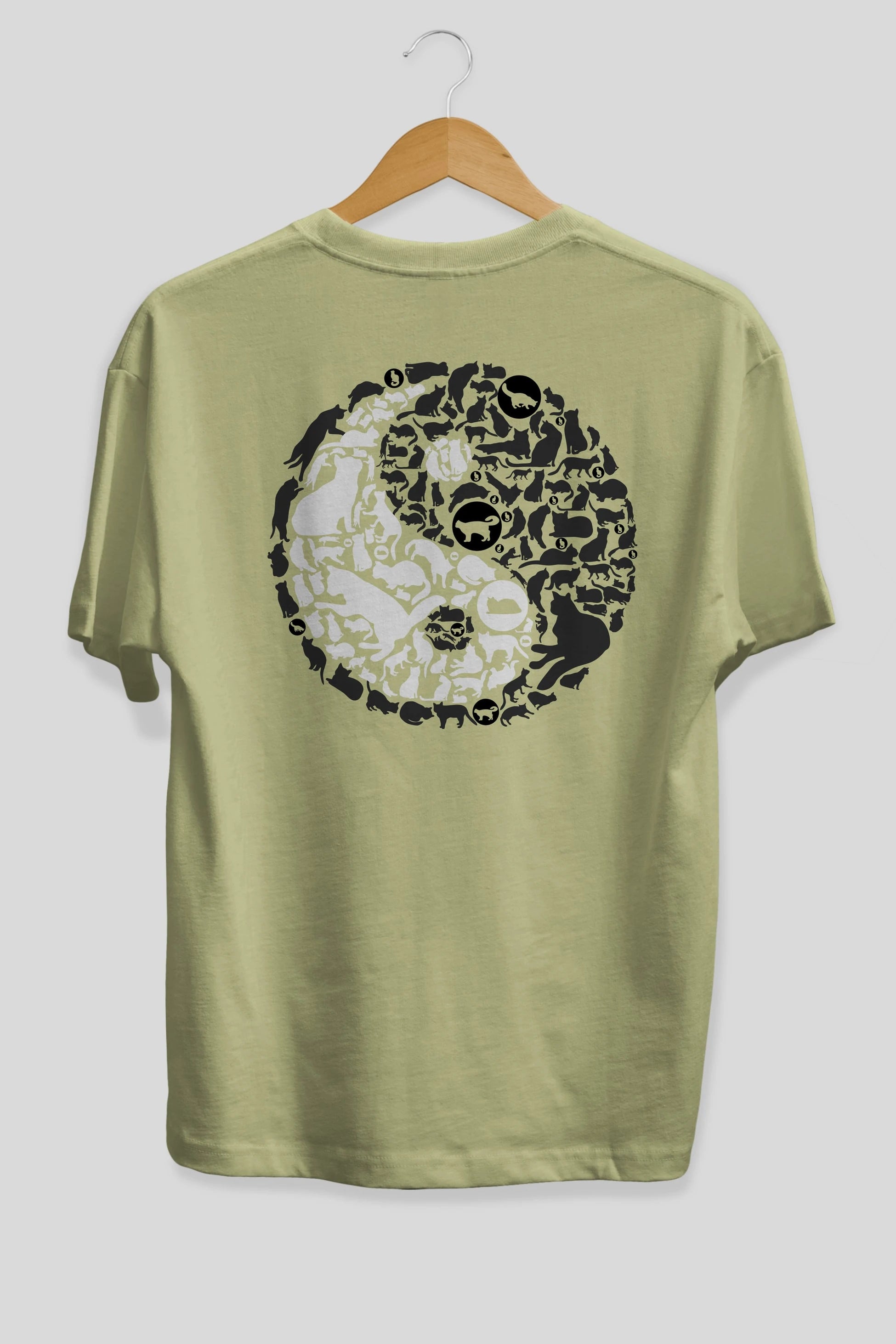 YinYang Cats Arka Baskılı Oversize t-shirt %100 pamuk Erkek Kadın Unisex