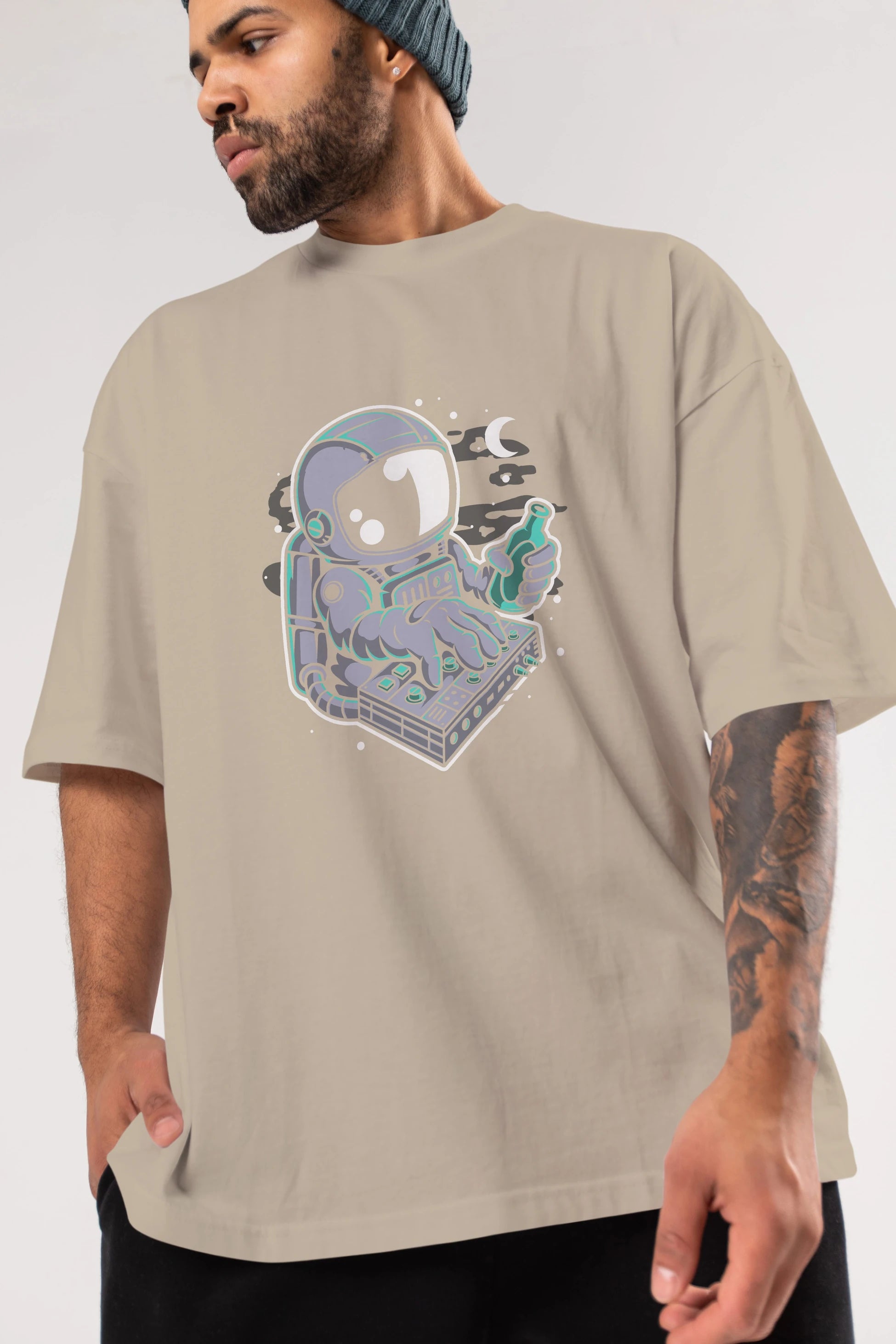 Astronaut Synth Ön Baskılı Oversize t-shirt Erkek Kadın Unisex