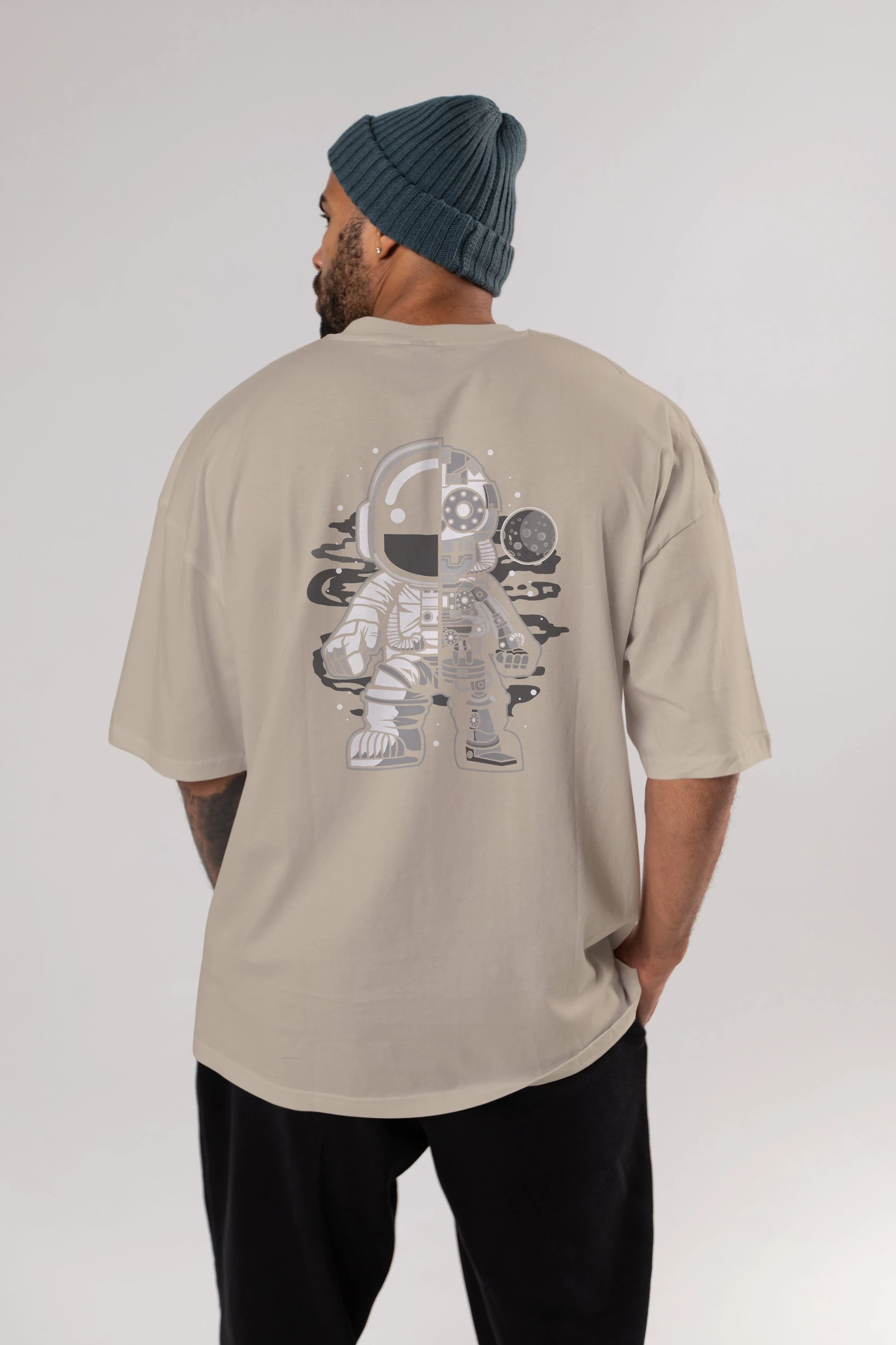 Astronaut Half Robot Arka Baskılı Oversize t-shirt Erkek Kadın Unisex