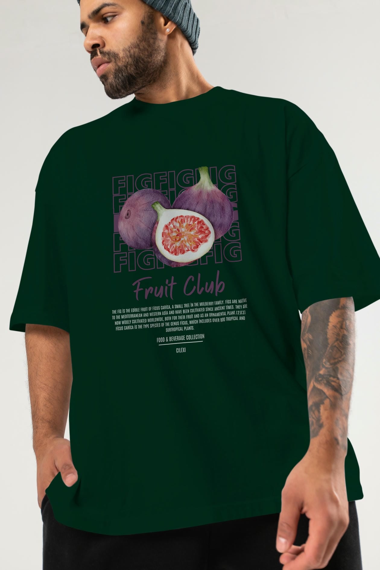 Fig Ön Baskılı Oversize t-shirt Erkek Kadın Pamuk Bisiklet Yaka tişort