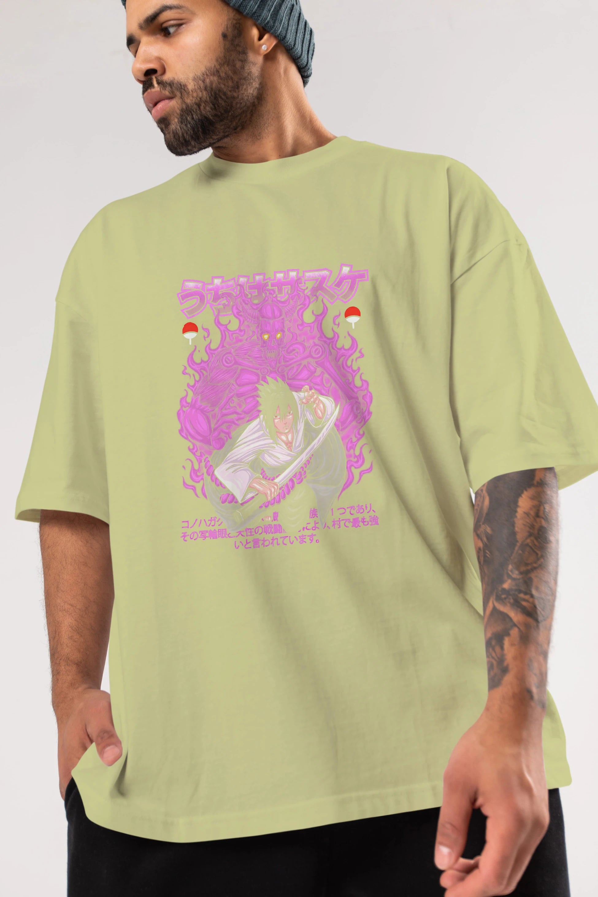 SASUKE UCHIHA NARUTO Anime Ön Baskılı Oversize t-shirt %100 pamuk Erkek Kadın Unisex