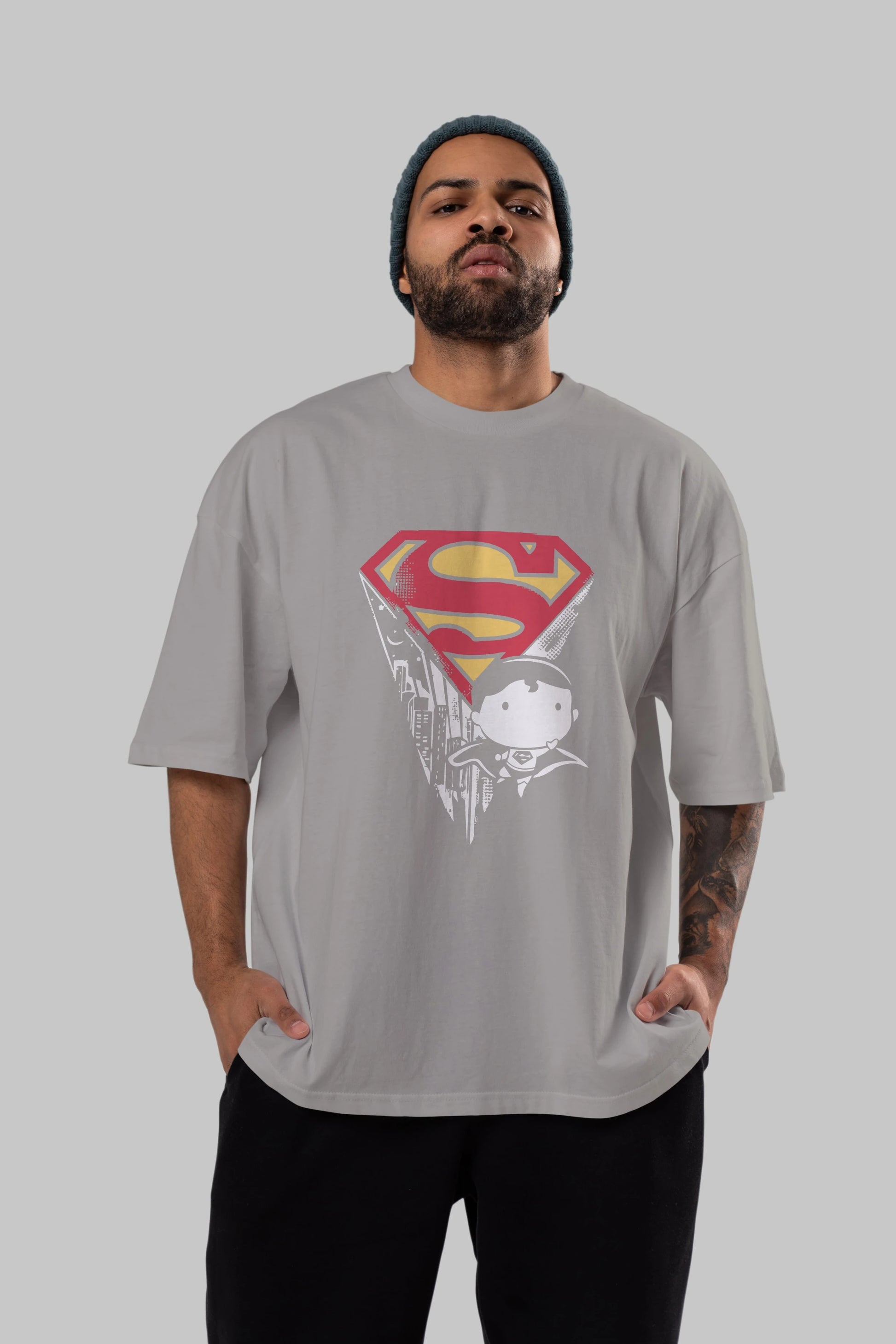Superman Ön Baskılı Oversize t-shirt Erkek Kadın Unisex %100 Pamuk Bisiklet Yaka tişort