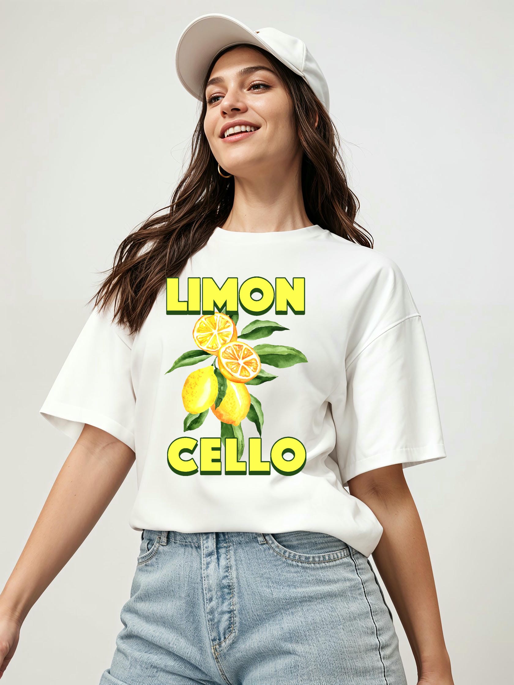 Limoncello Lemon Ön Baskılı Oversize t-shirt Erkek Kadın Pamuk Bisiklet Yaka tişort