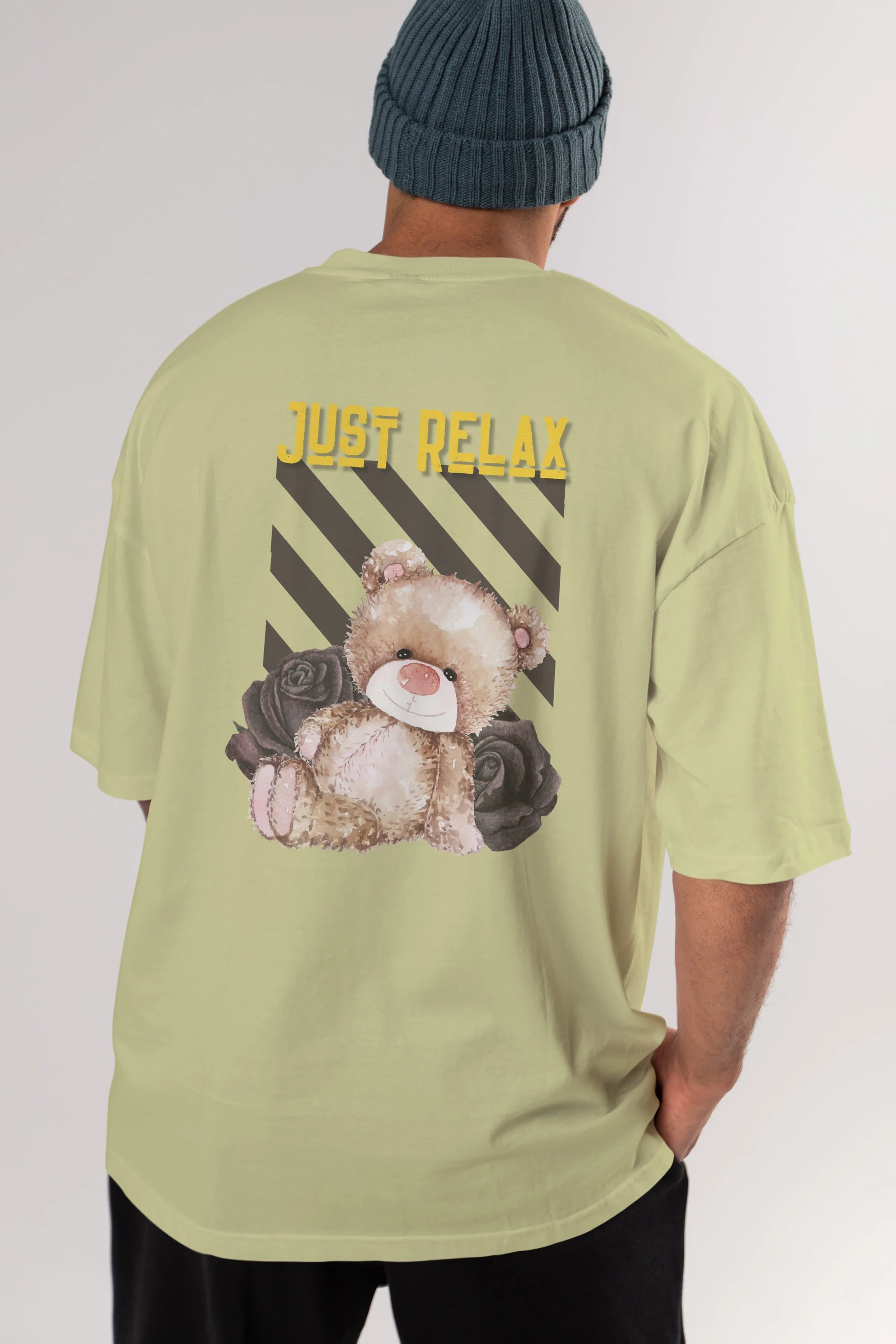 Just Relax Teddy Bear Arka Baskılı Oversize t-shirt Erkek Kadın Unisex