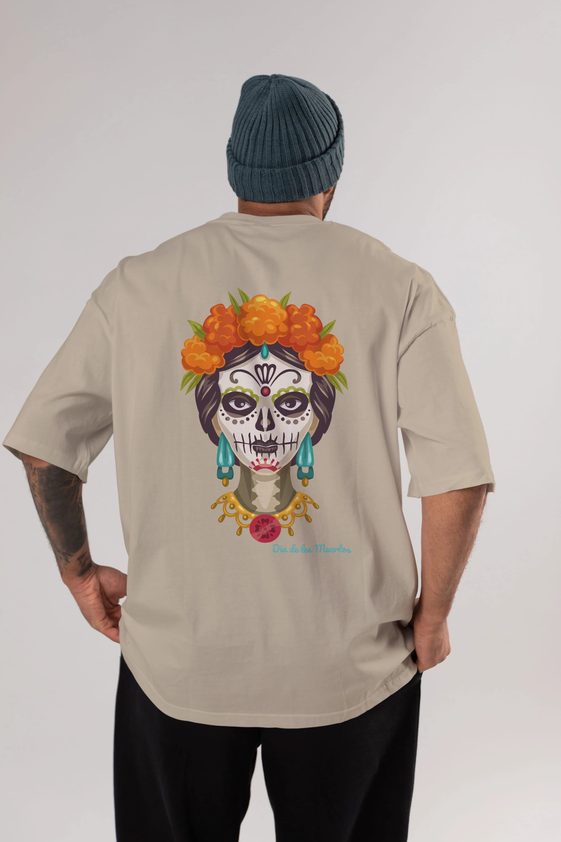 Dia de los Muertos 2 Arka Baskılı Oversize t-shirt Erkek Kadın Unisex