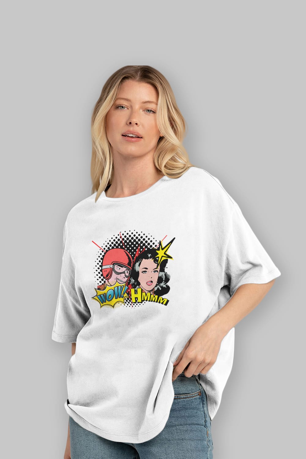 Comic Wow Yazılı Ön Baskılı Oversize t-shirt Erkek Kadın Unisex