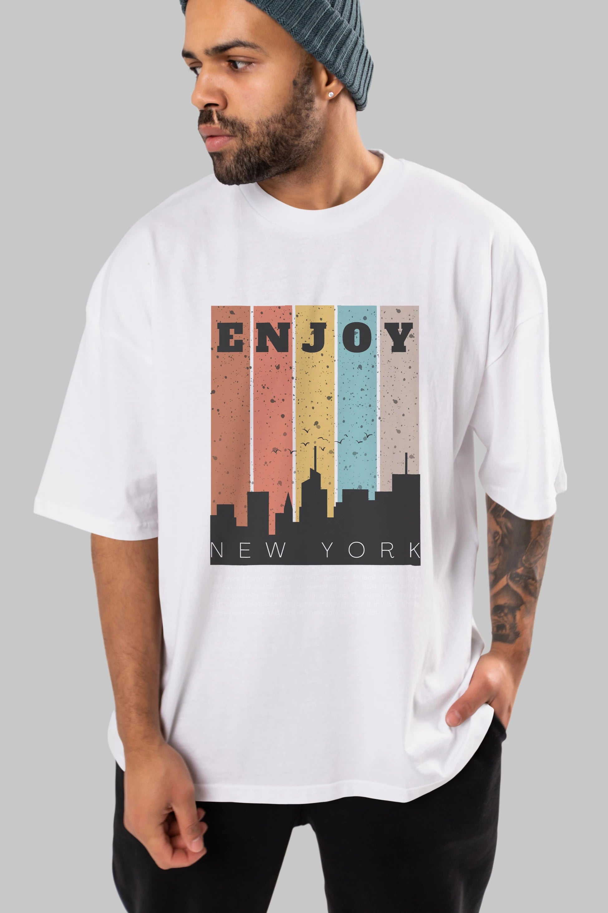Enjoy New York Yazılı Ön Baskılı Oversize t-shirt Erkek Kadın Unisex