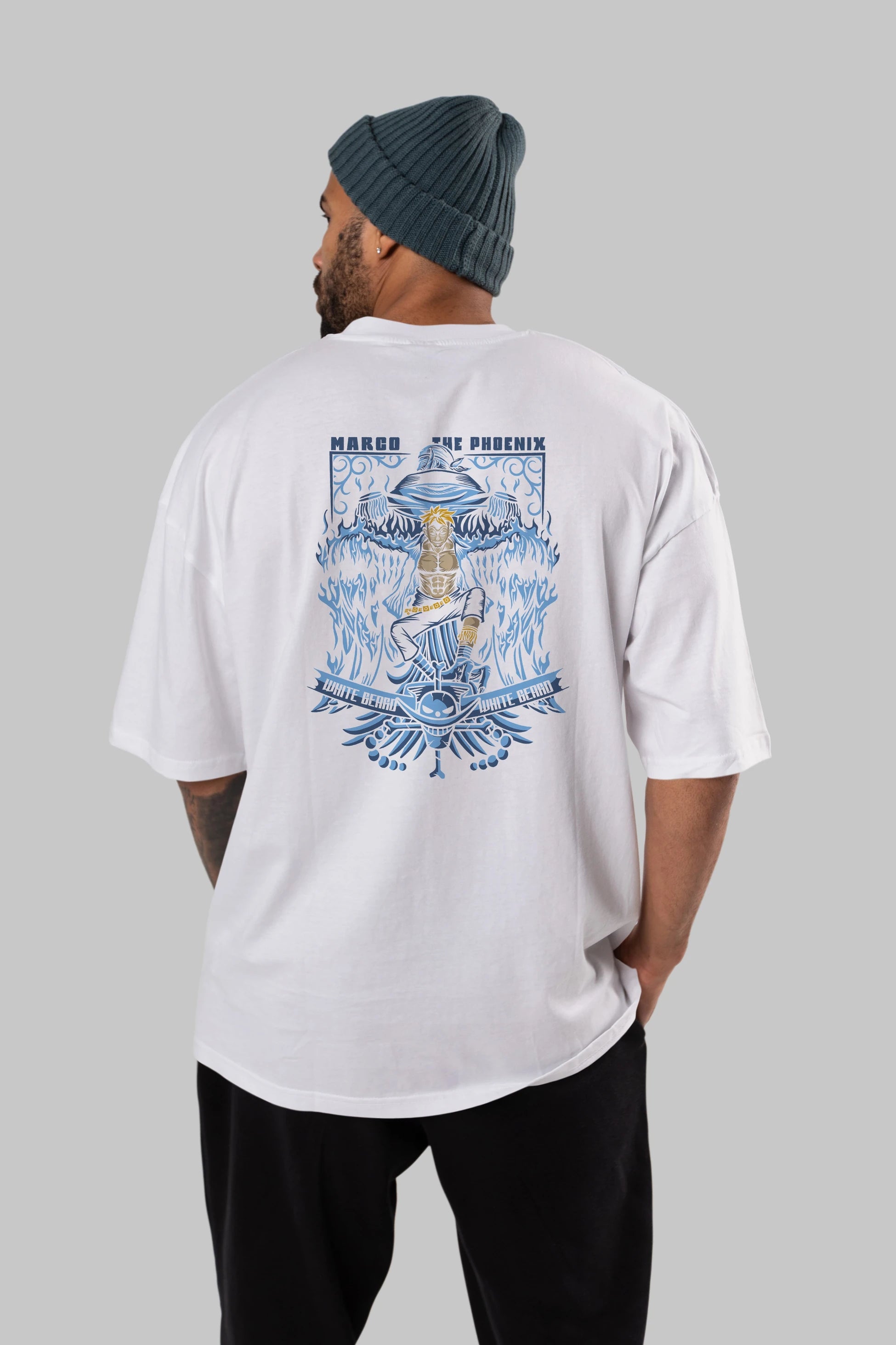 Marco the Phoenix Anime Arka Baskılı Oversize t-shirt Erkek Kadın Unisex %100 pamuk tişort