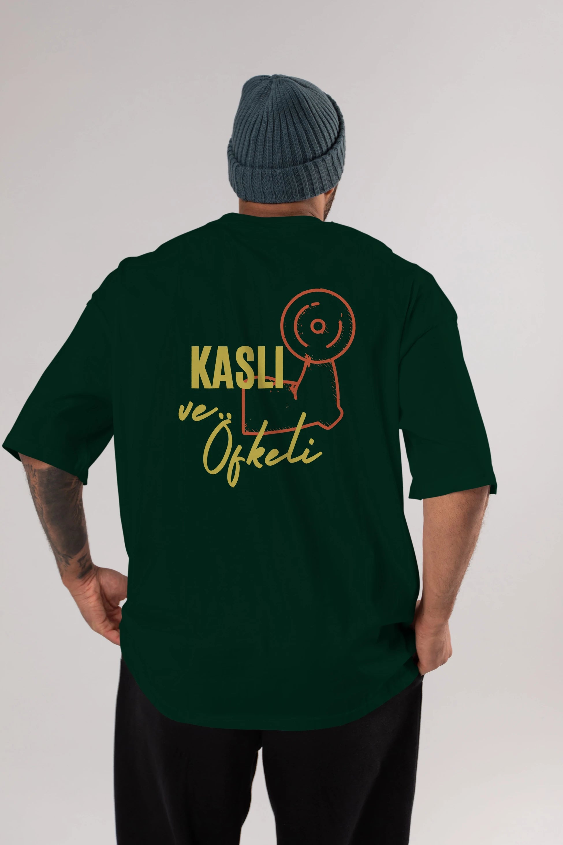 Kaslı ve Öfkeli Yazılı Arka Baskılı Oversize t-shirt Erkek Kadın Unisex