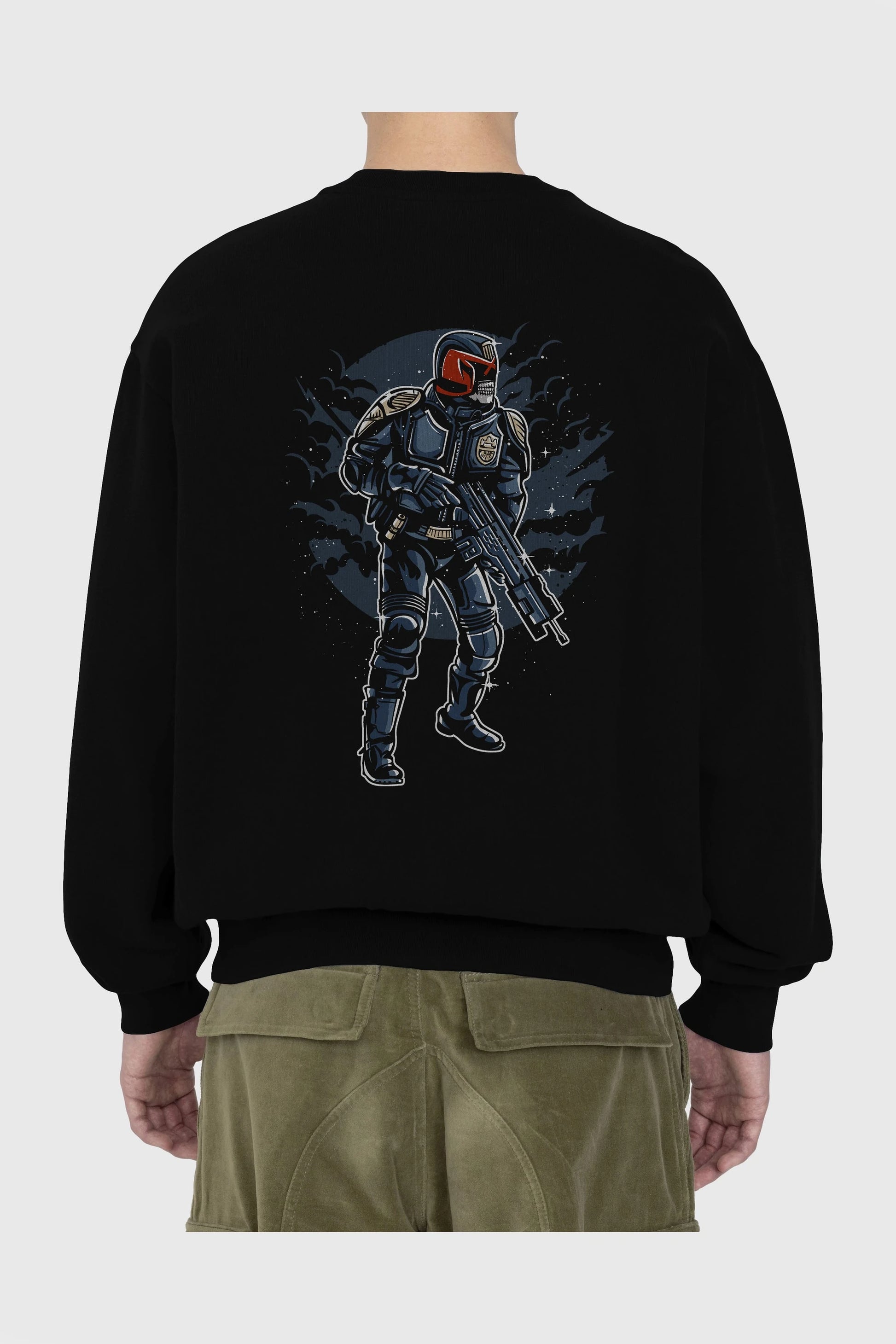 Judge Skull Arka Baskılı Oversize Sweatshirt Erkek Kadın Unisex