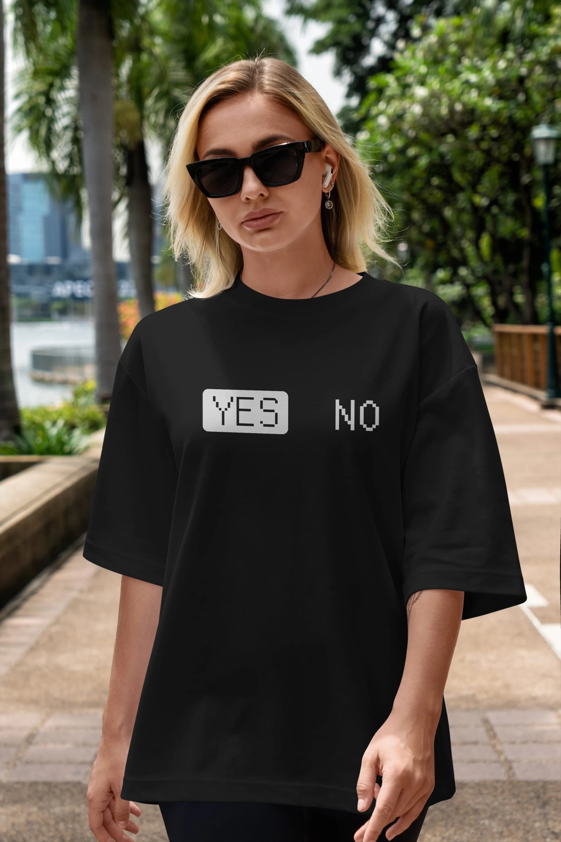 Yes No Ön Baskılı Oversize t-shirt %100 pamuk Erkek Kadın Unisex