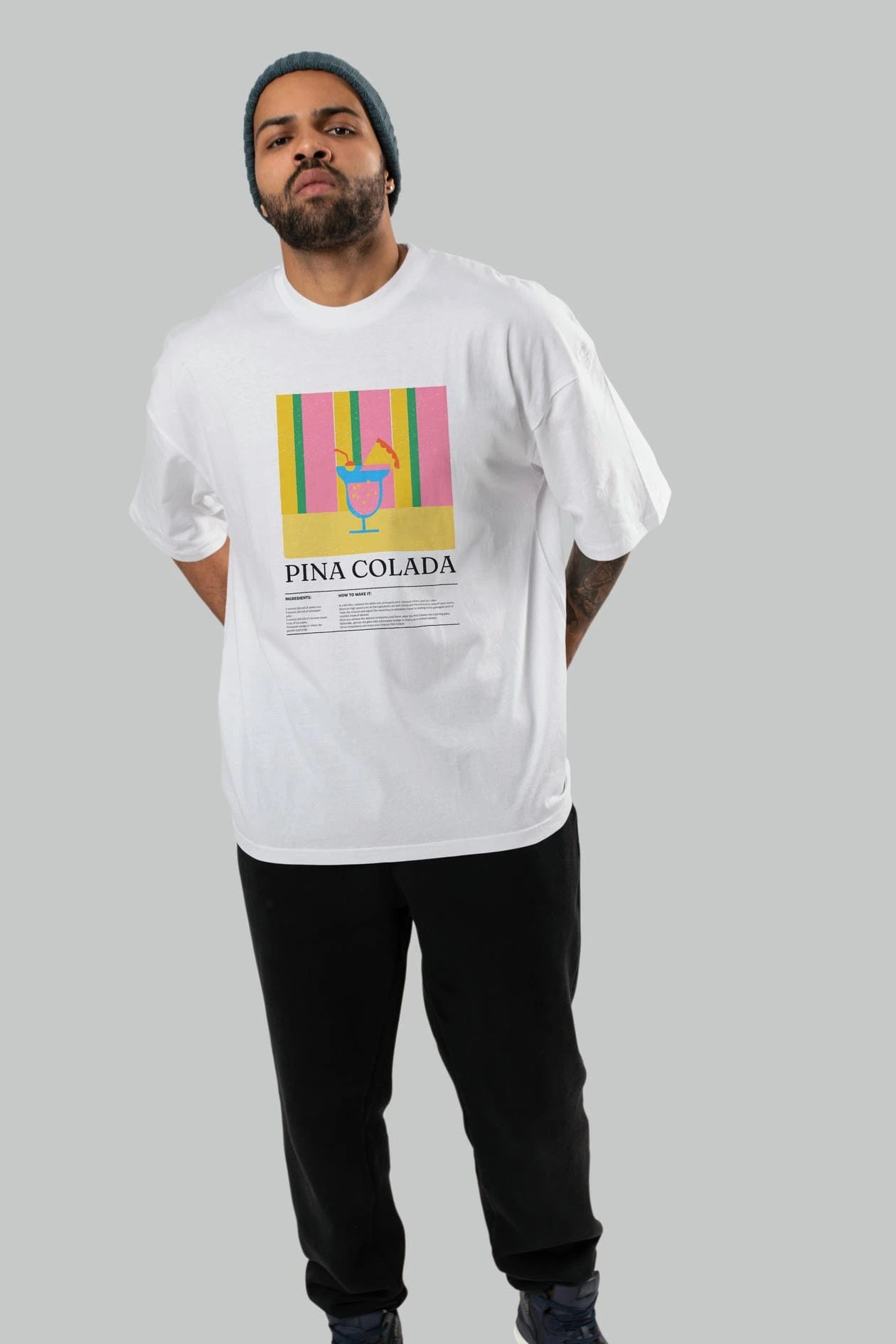 Pina Colada Kokteyl Ön Baskılı Oversize t-shirt Erkek Kadın %100 Pamuk Bisiklet Yaka tişort