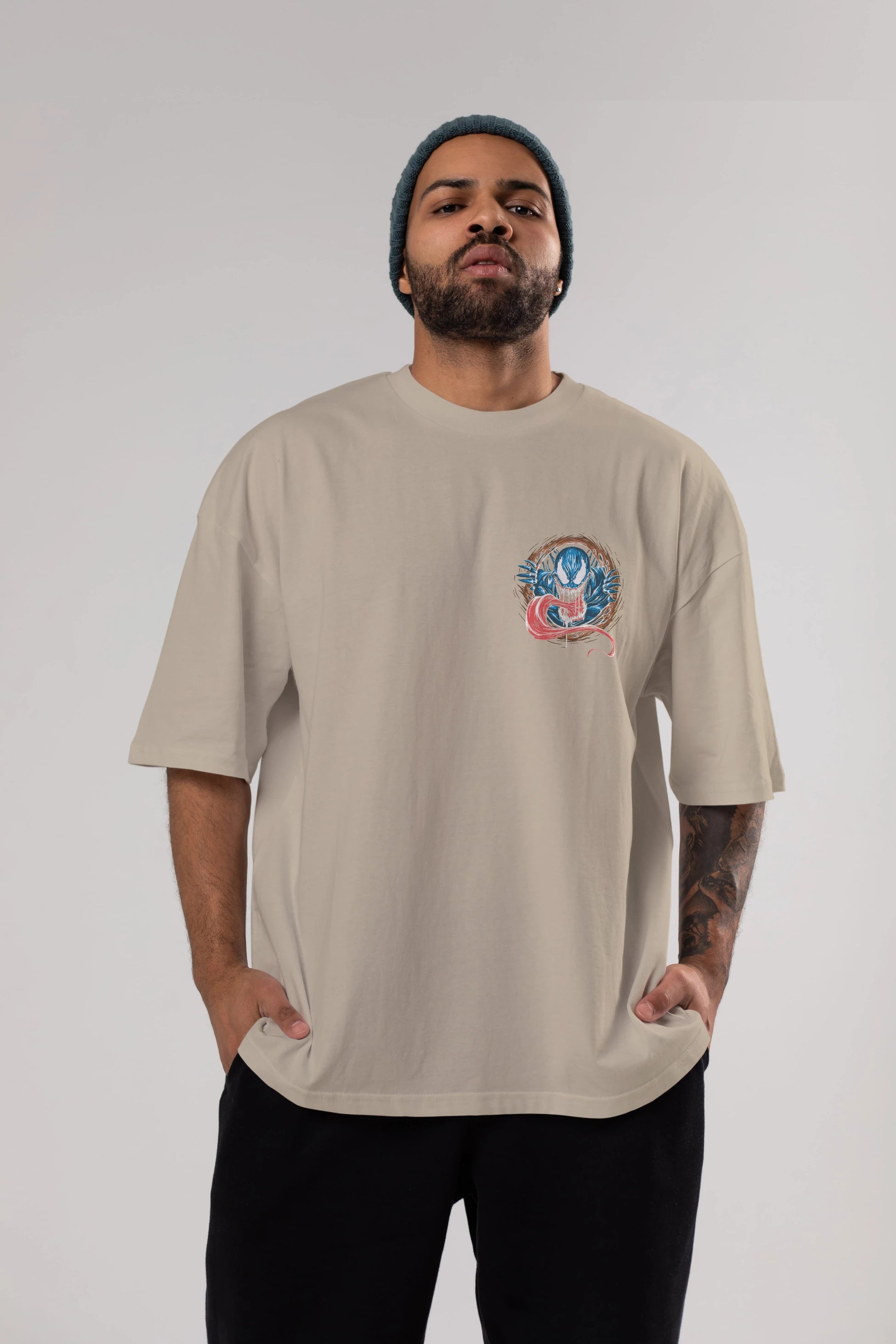 Venom (7) Ön Sol Baskılı Oversize t-shirt Erkek Kadın Unisex %100 Pamuk Bisiklet Yaka tişort