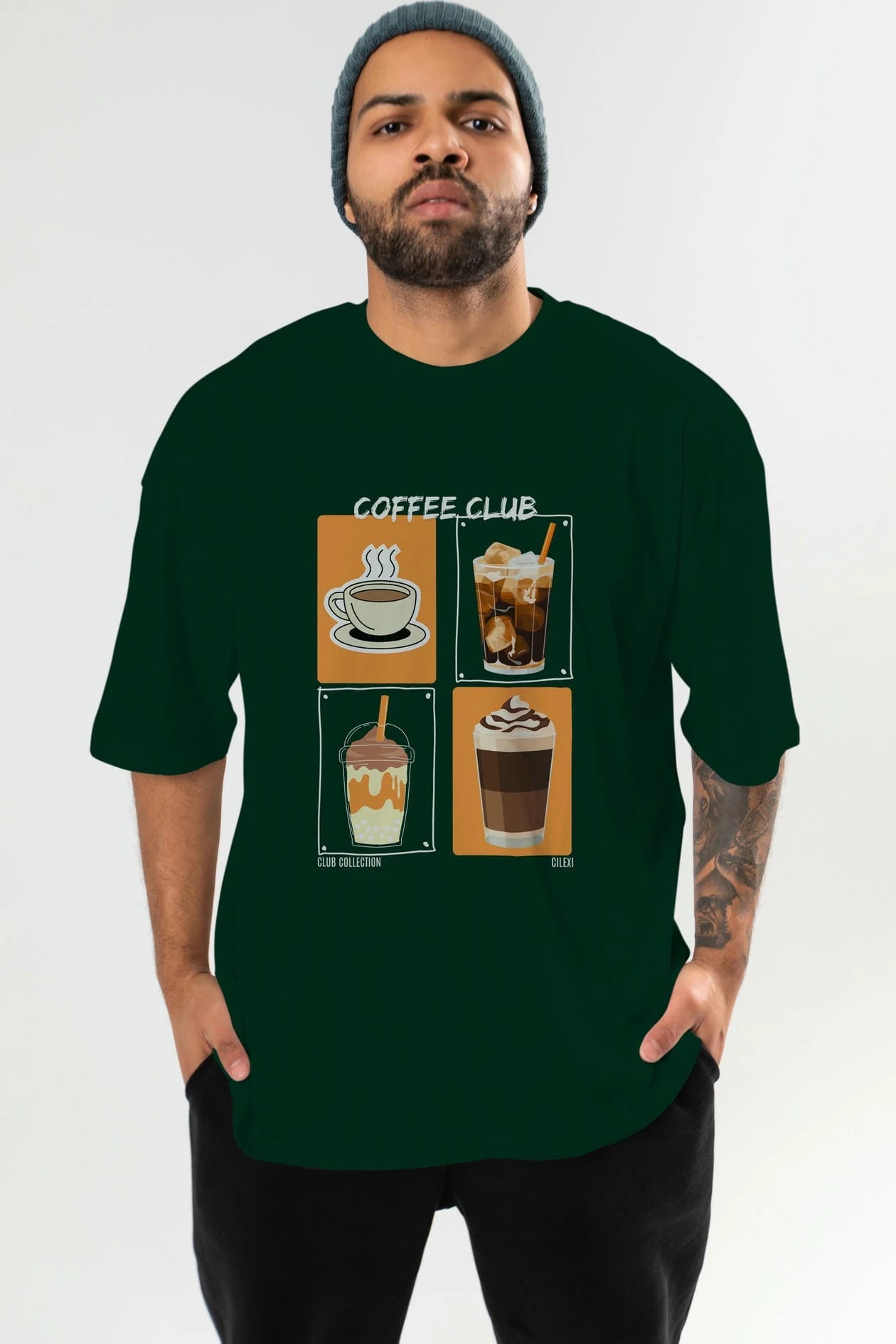 Coffee Club ön Baskılı Oversize t-shirt Erkek Kadın %100 Pamuk Bisiklet Yaka tişort