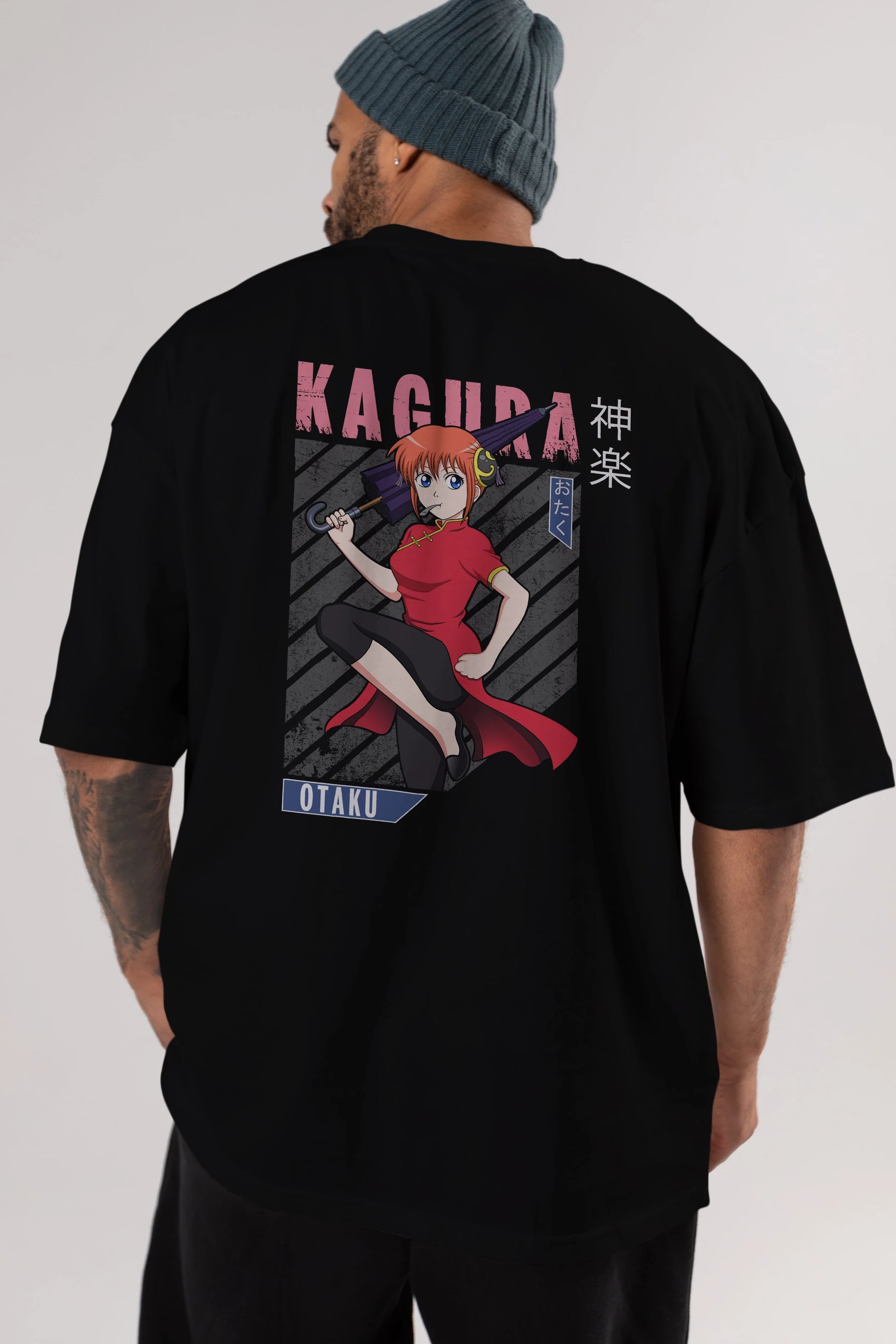 Kagura GINTAMA 1 Anime Arka Baskılı Oversize t-shirt Erkek Kadın Unisex