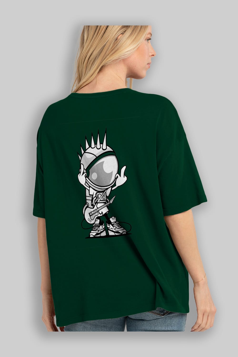 Astronaut Punk Rock Arka Baskılı Oversize t-shirt Erkek Kadın Unisex %100 Pamuk tişort