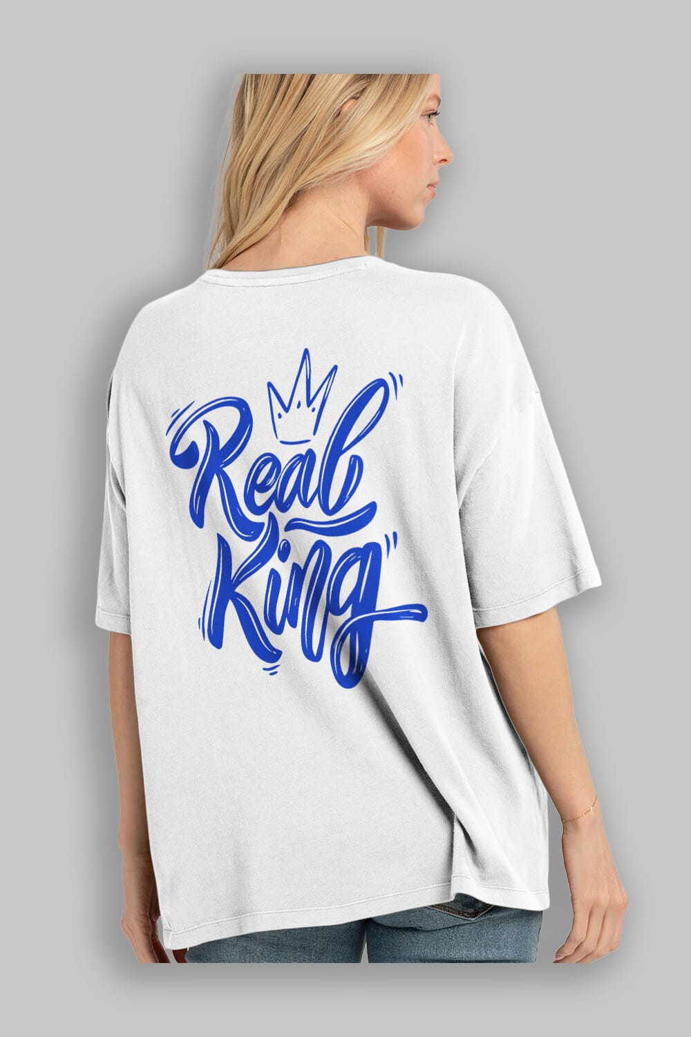 Real King Yazılı Arka Baskılı Oversize t-shirt Erkek Kadın Unisex