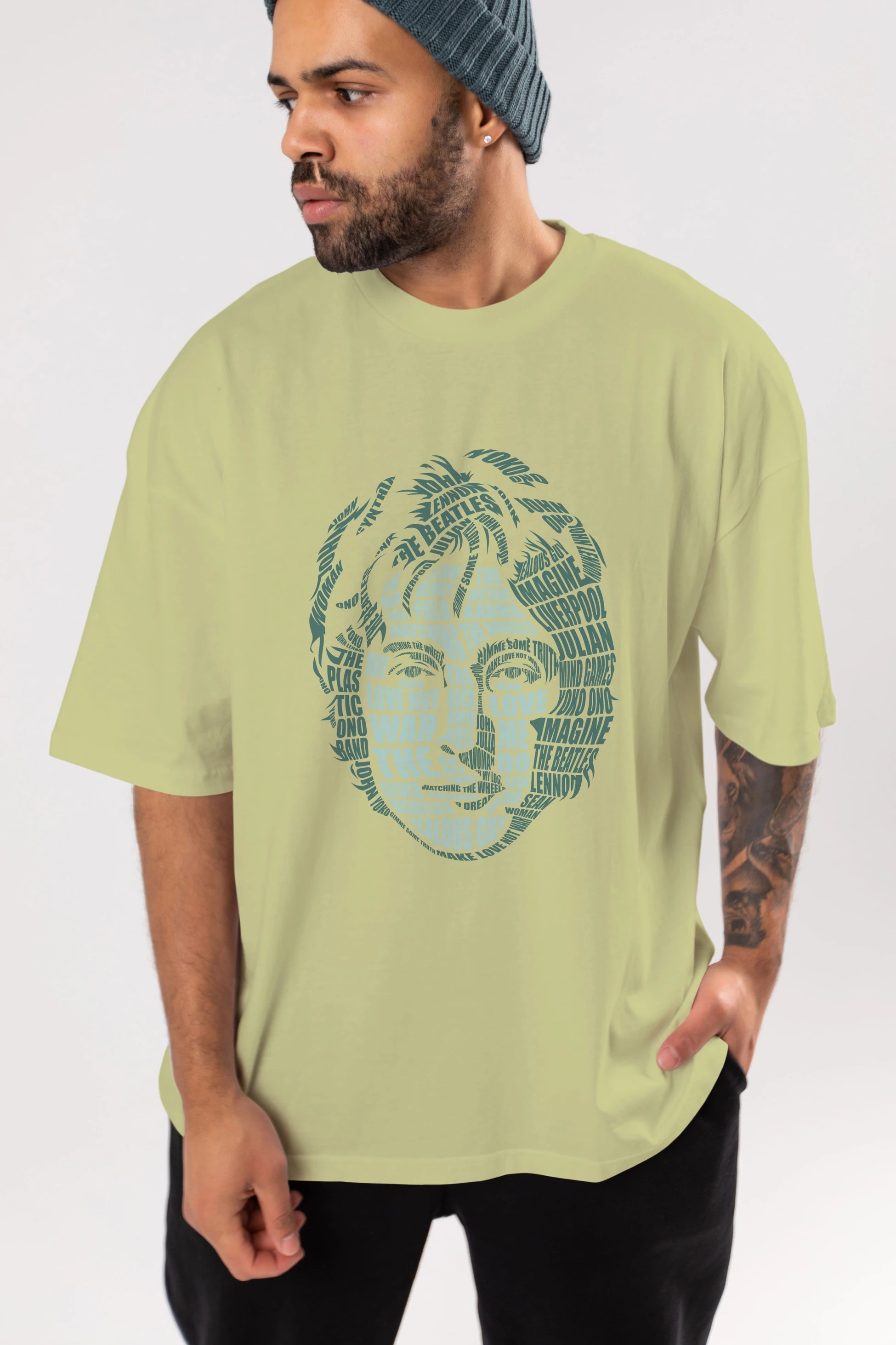 John Lennon Calligram Ön Baskılı Oversize t-shirt %100 pamuk Erkek Kadın Unisex
