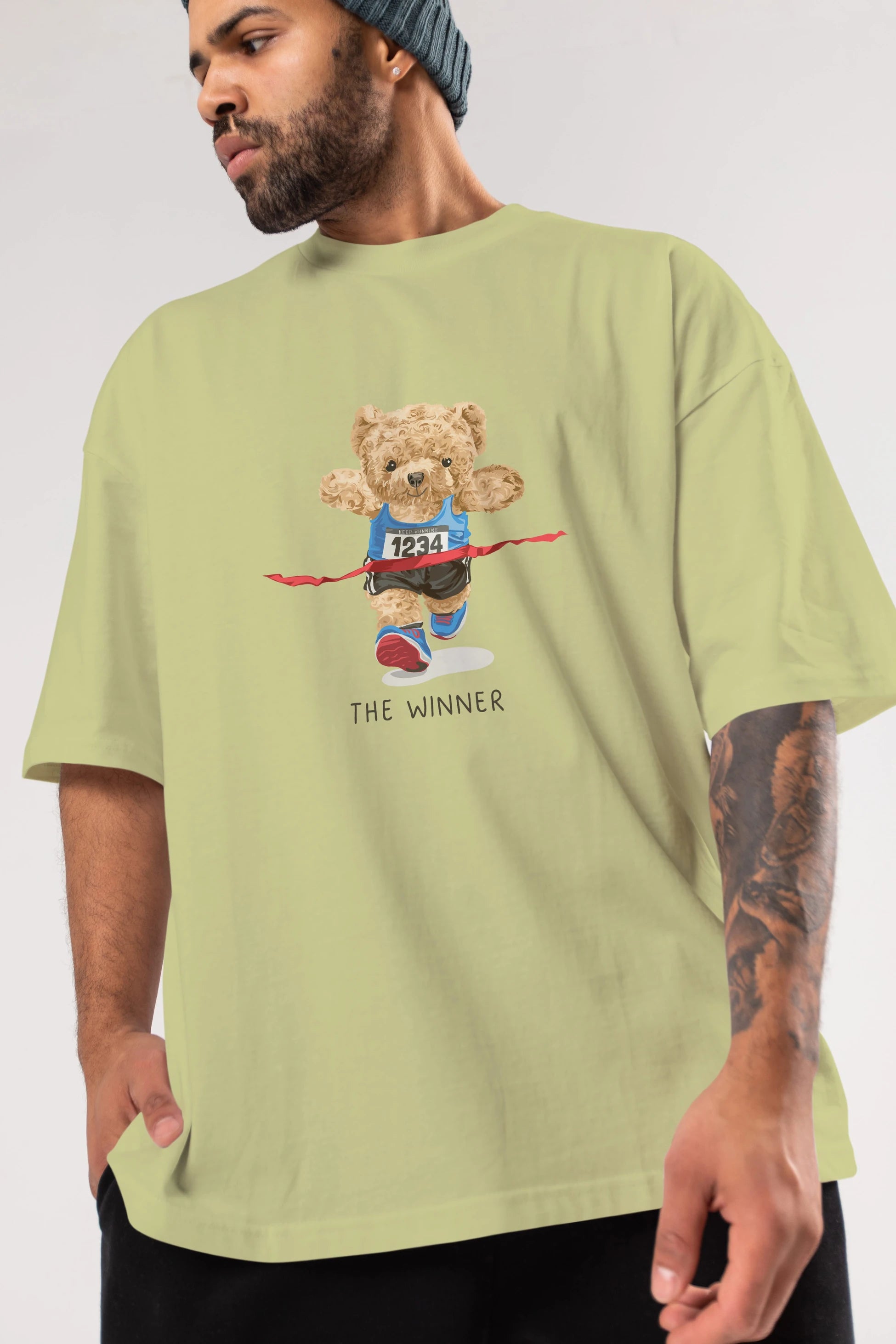 Teddy Bear The Winner Ön Baskılı Oversize t-shirt Erkek Kadın Unisex %100 Pamuk