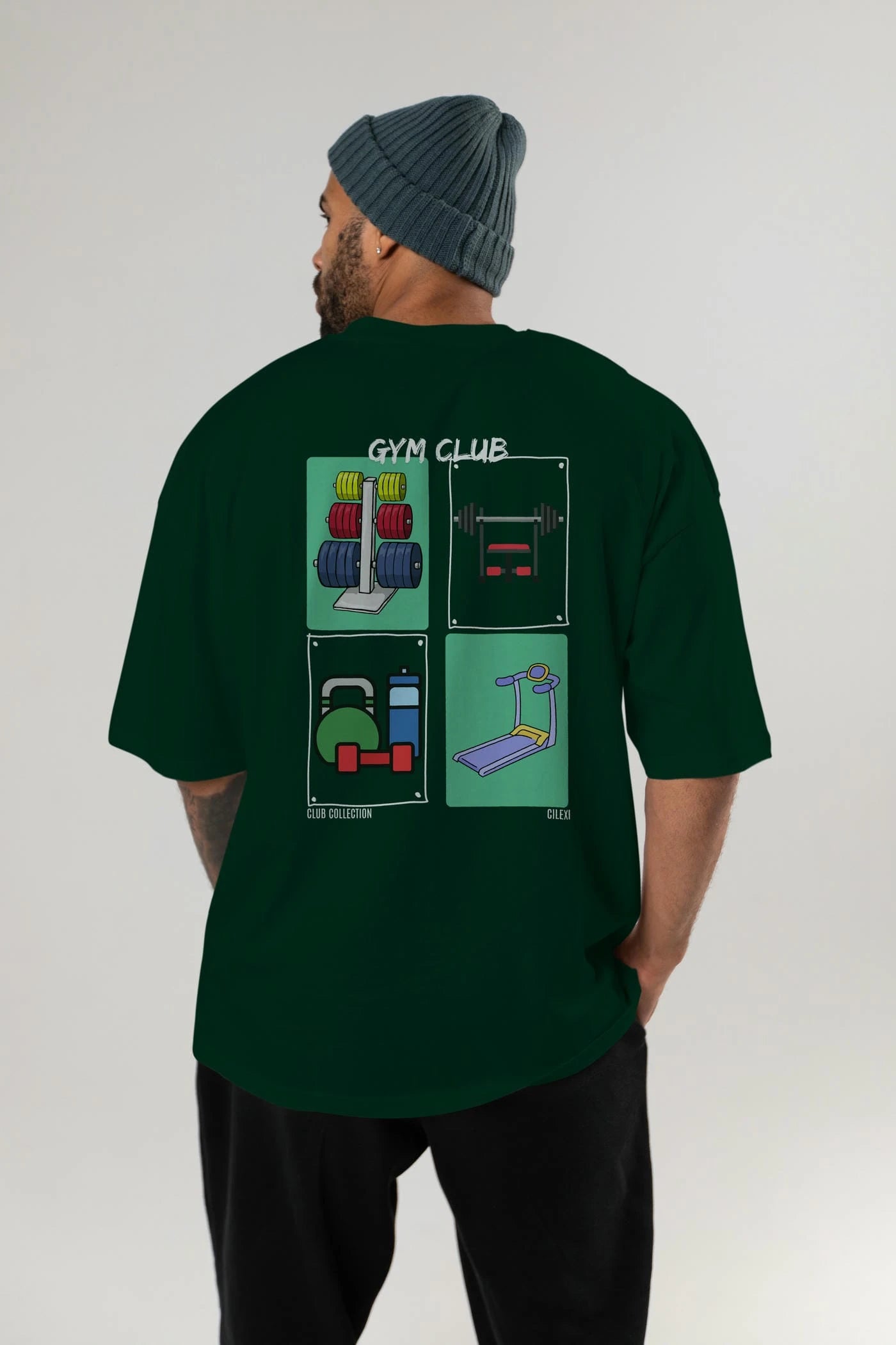 Gym Club Arka Baskılı Oversize t-shirt Erkek Kadın %100 Pamuk Bisiklet Yaka tişort