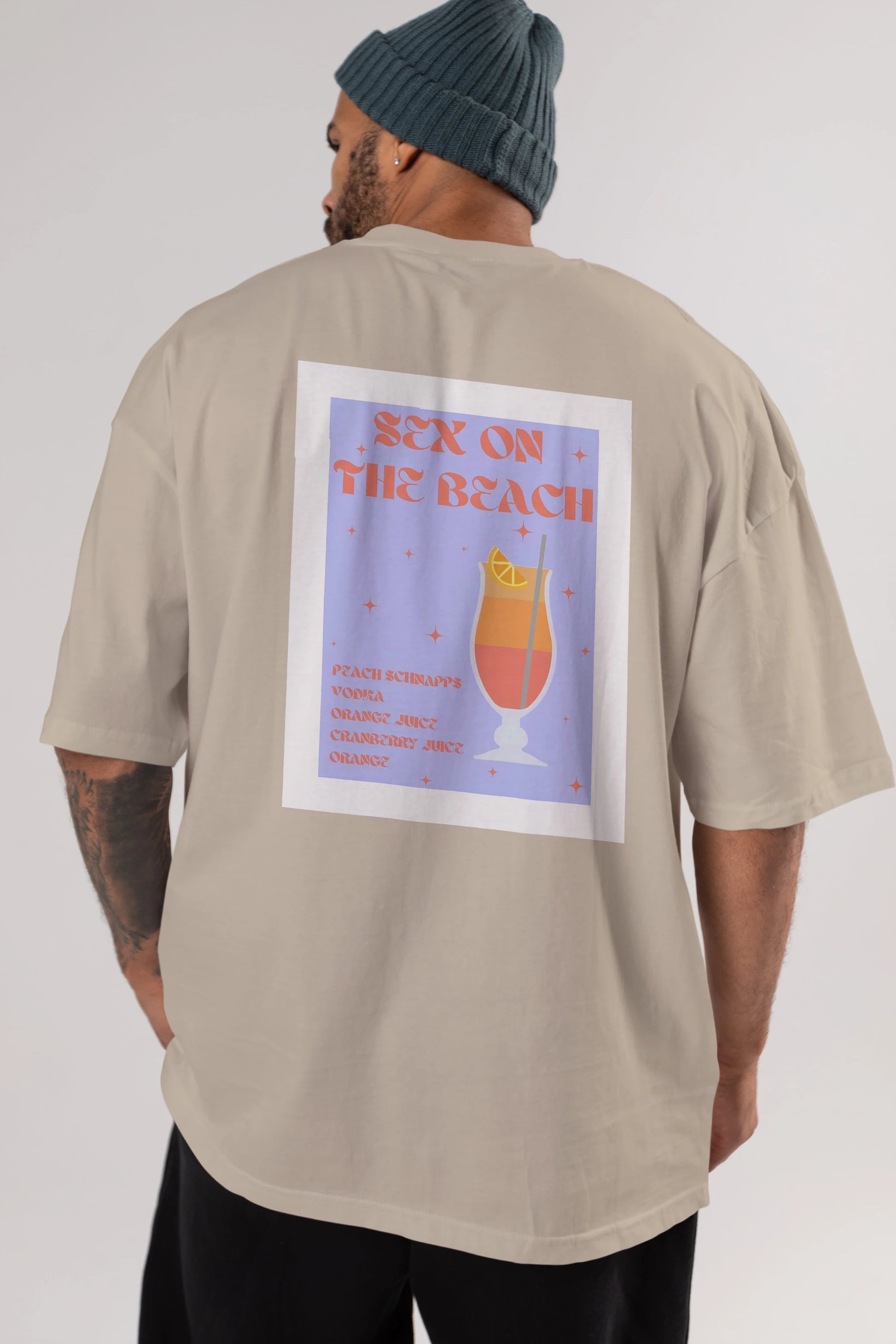 Sex On The Beach Arka Baskılı Oversize t-shirt Erkek Kadın Unisex %100 Pamuk Bisiklet Yaka tişort