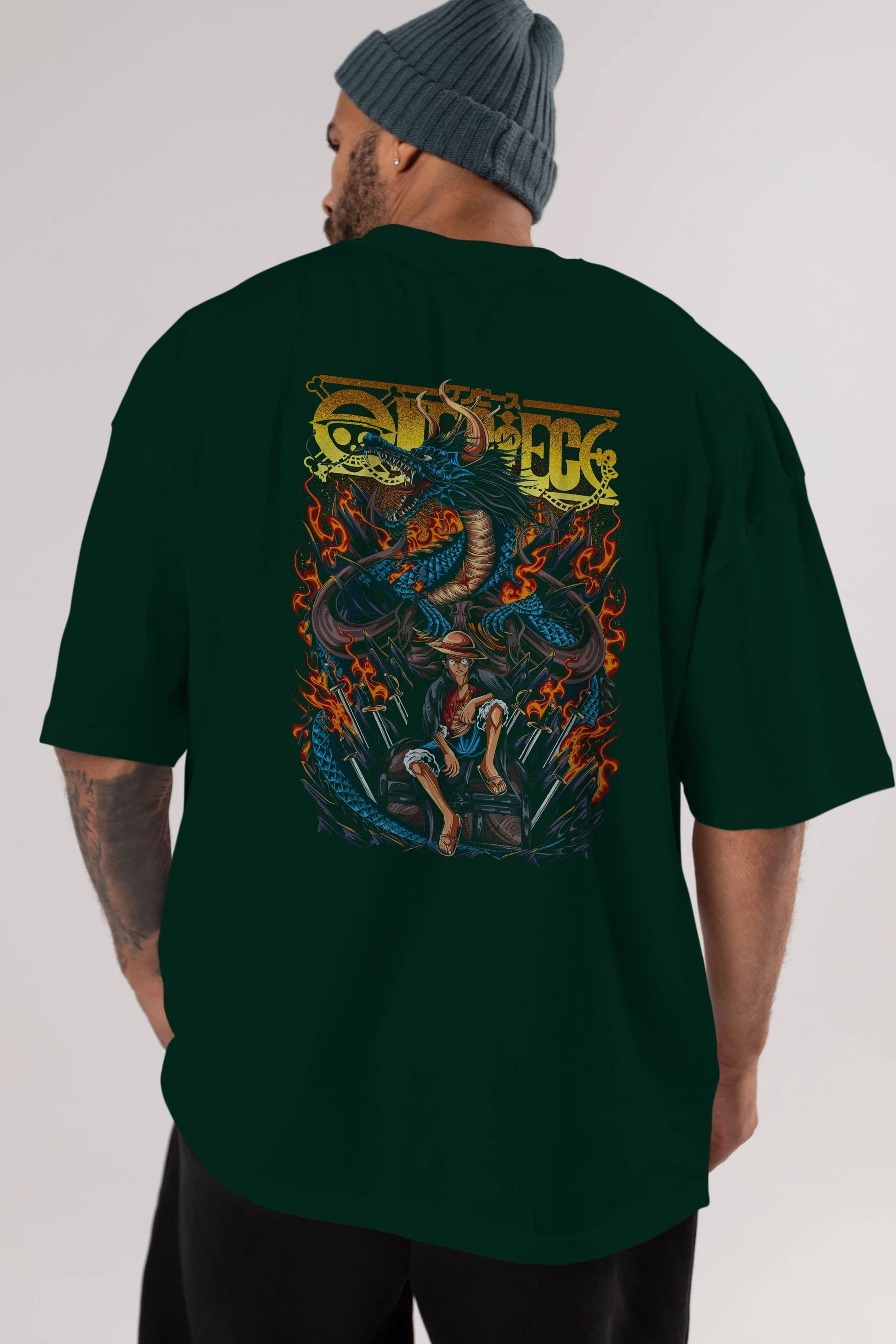 MONKEY D. LUFF-ONE PIECE Anime Arka Baskılı Oversize t-shirt Erkek Kadın Unisex