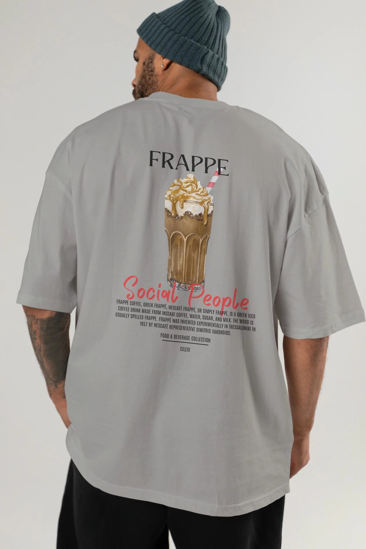 Frappe Kokteyl Serisi Baskılı Oversize t-shirt Erkek Kadın Unisex %100 Pamuk Bisiklet Yaka tişort