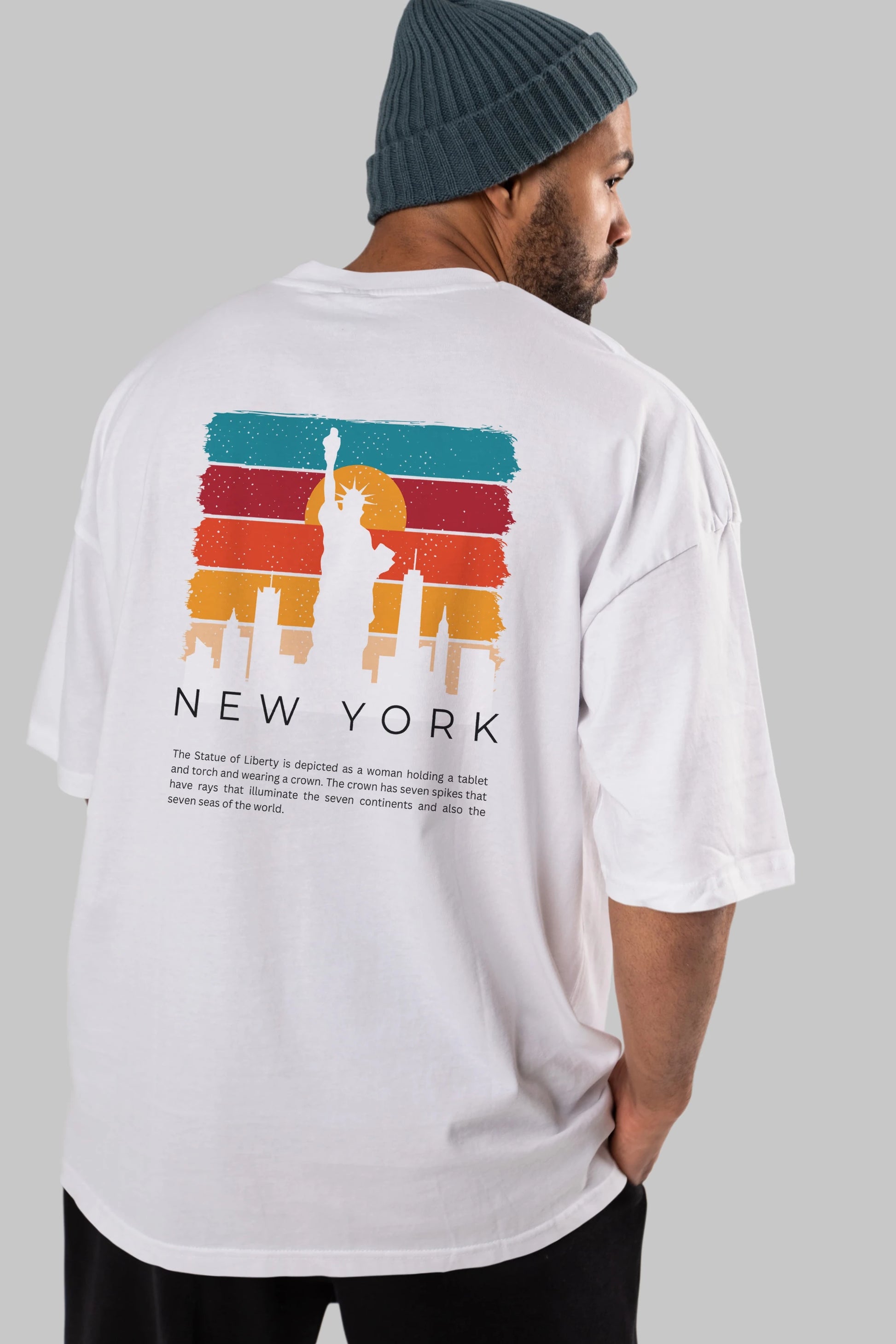 New York Yazılı Arka Baskılı Oversize t-shirt Erkek Kadın Unisex