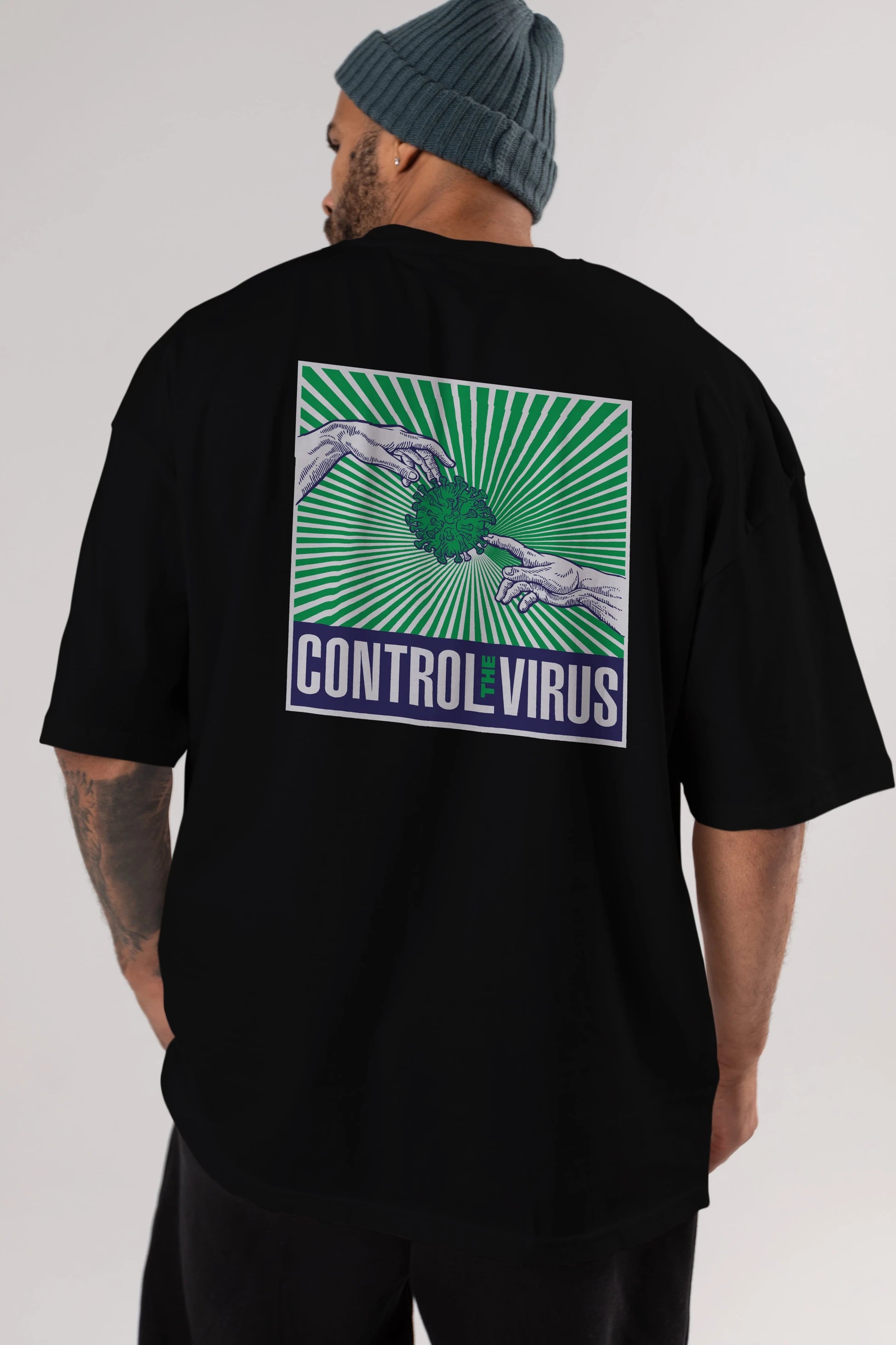 Control The Virus Arka Baskılı Oversize t-shirt Erkek Kadın Unisex