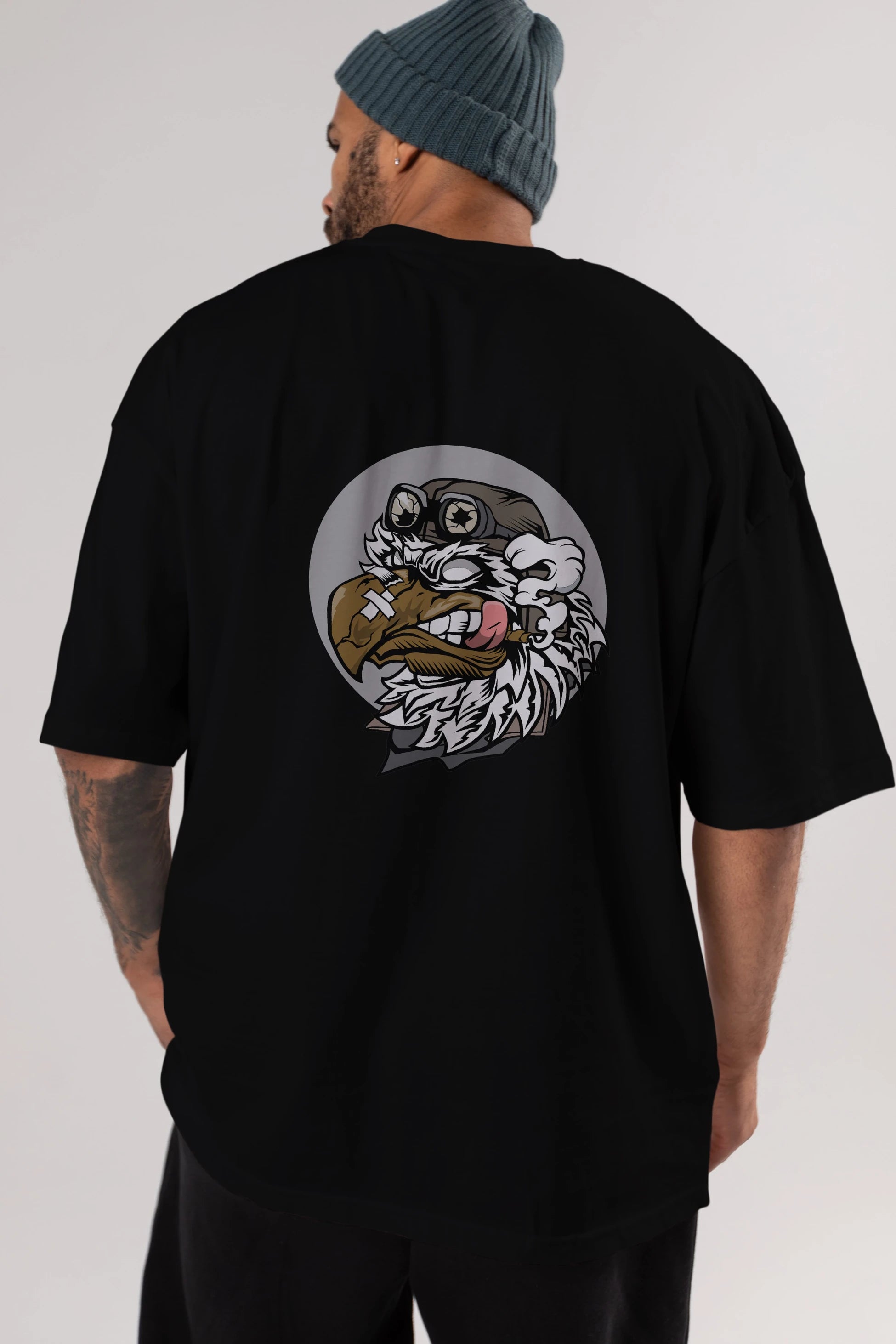 Bird Pilot Arka Baskılı Oversize t-shirt Erkek Kadın Unisex %100 Pamuk tişort
