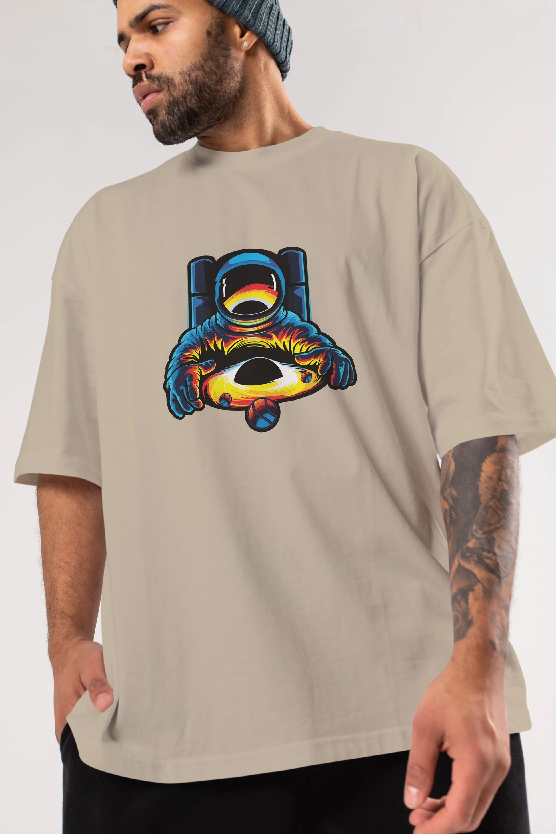 Astronaut & Black Hole Ön Baskılı Oversize t-shirt Erkek Kadın Unisex
