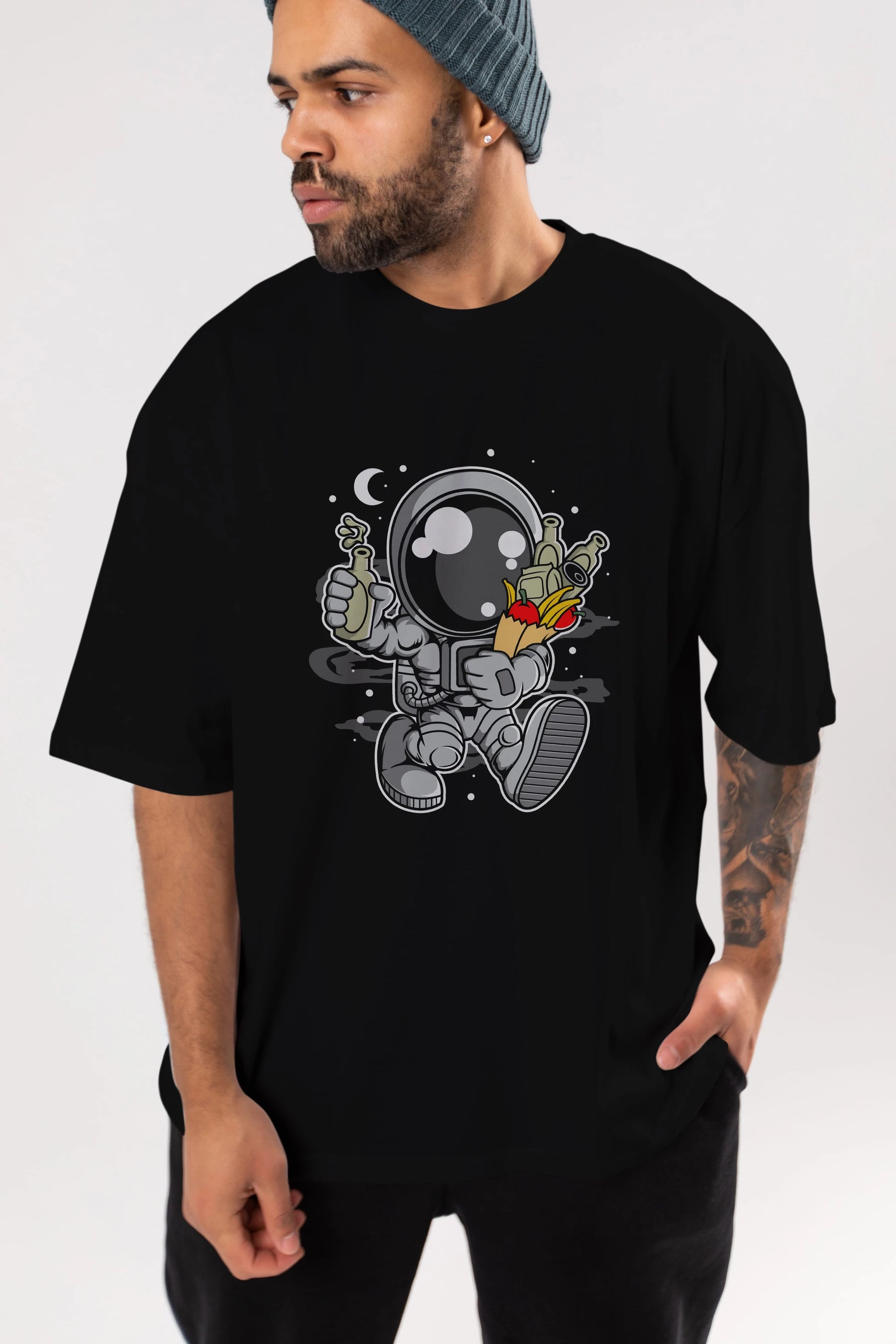 Astronaut Grochery Ön Baskılı Oversize t-shirt Erkek Kadın Unisex